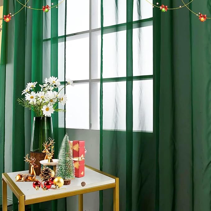 SpaceDresser Sheer Voile Window Treatment Rod Pocket Curtain Panels for Kitchen Bedroom Living Room Drapes Sunlight Filtering Privacy Semi Home Decor Assorted Colors Sizes (Foliage Green, 52 W x 54 L)