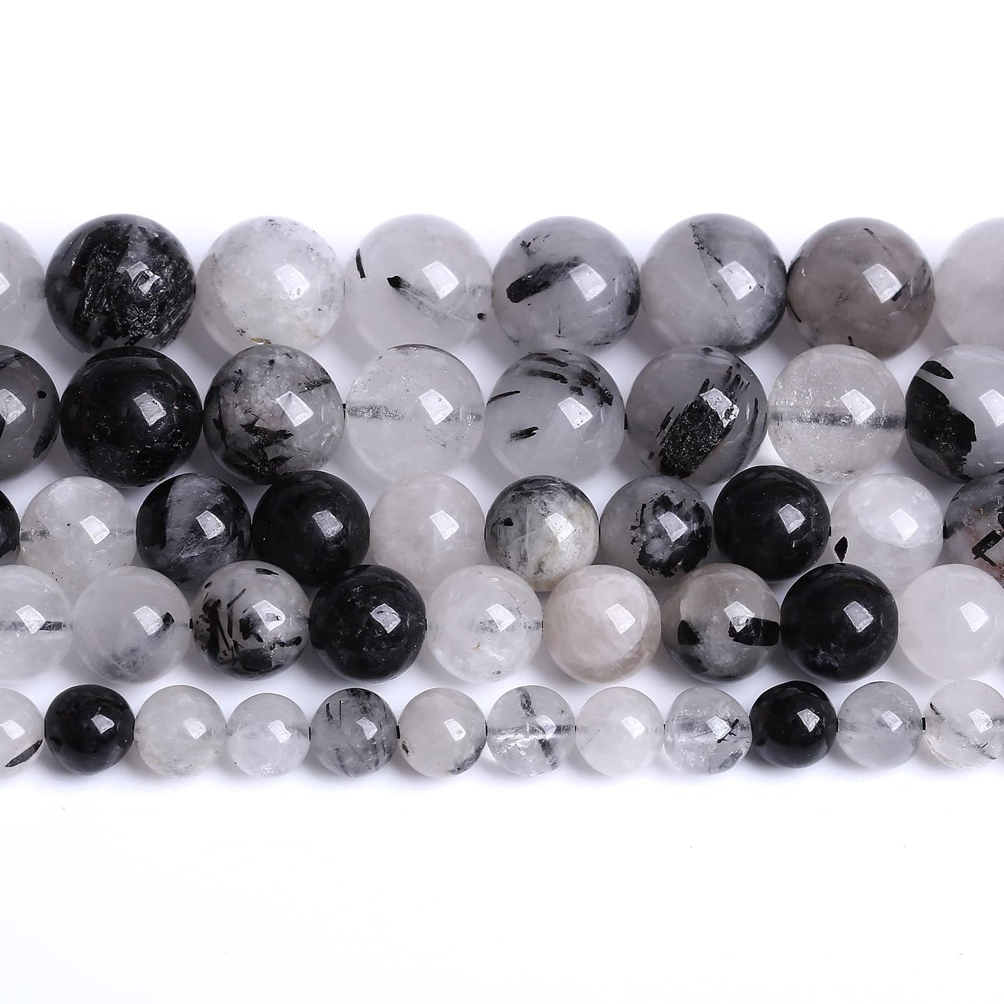 6MM 60PCS Natural Crystal Stone Black Rutile Quartz Gemstone 2A Grade Loose Beads for Jewelry Making DIY Bracelet Necklace Semi Precious Beads 1 Strand