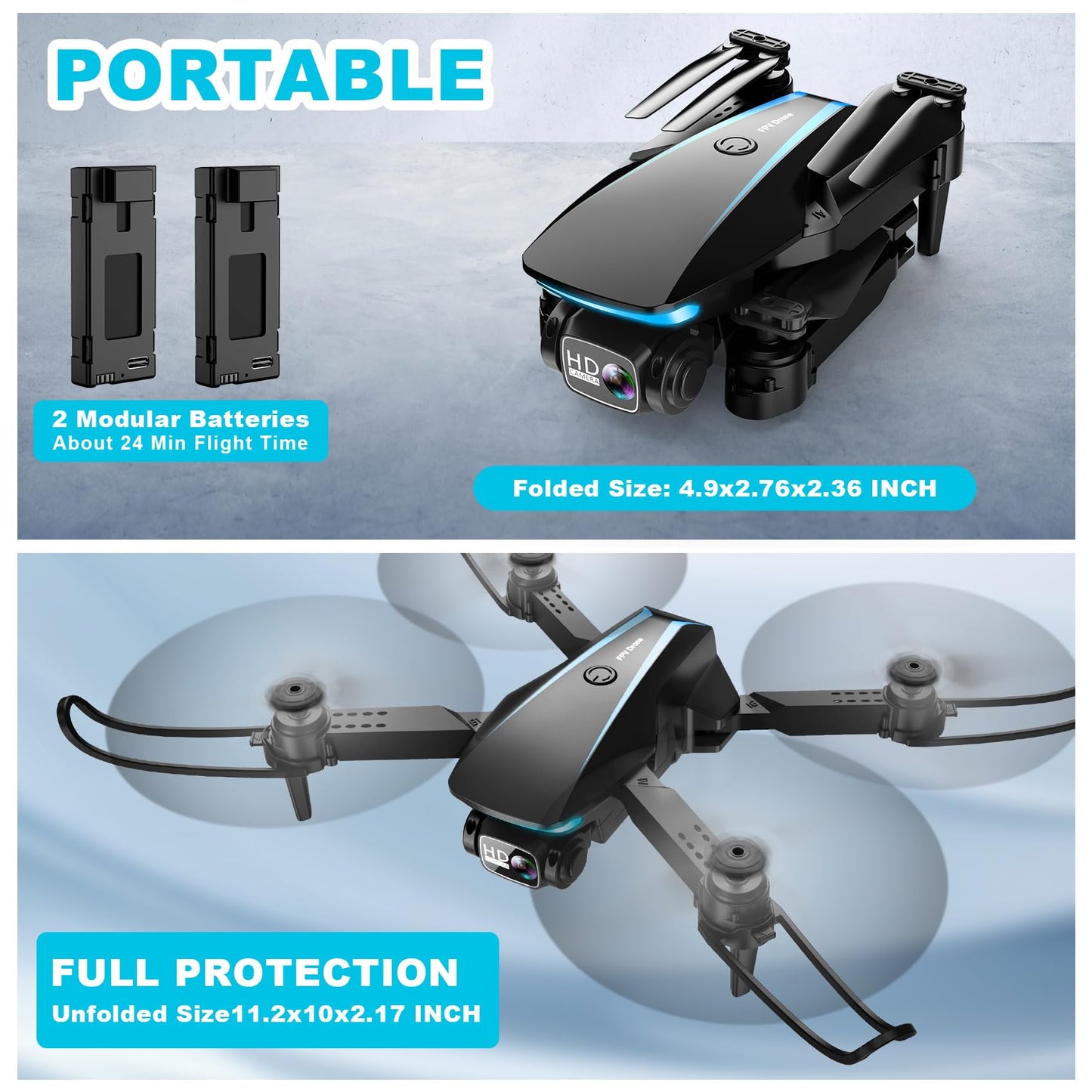 Oddire Drone with Camera - Drones for Adults, with 2 Batteries, Carrying Case, Propellers, 1080P HD Foldable Drone with Stable Hover, Trajectory Flight, Gravity Control, One Key Take Off/Land, 3D Flip