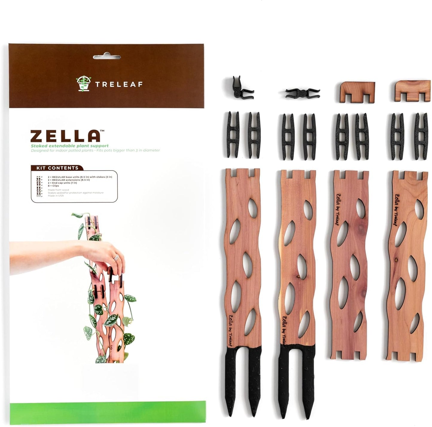 Treleaf Zella Regular Starter Kit – Wooden Extendable Plant Trellis for Indoor Climbing Houseplants – Modular Plant Support with 2 Bases + 2 Extensions - Moss Pole Alternative