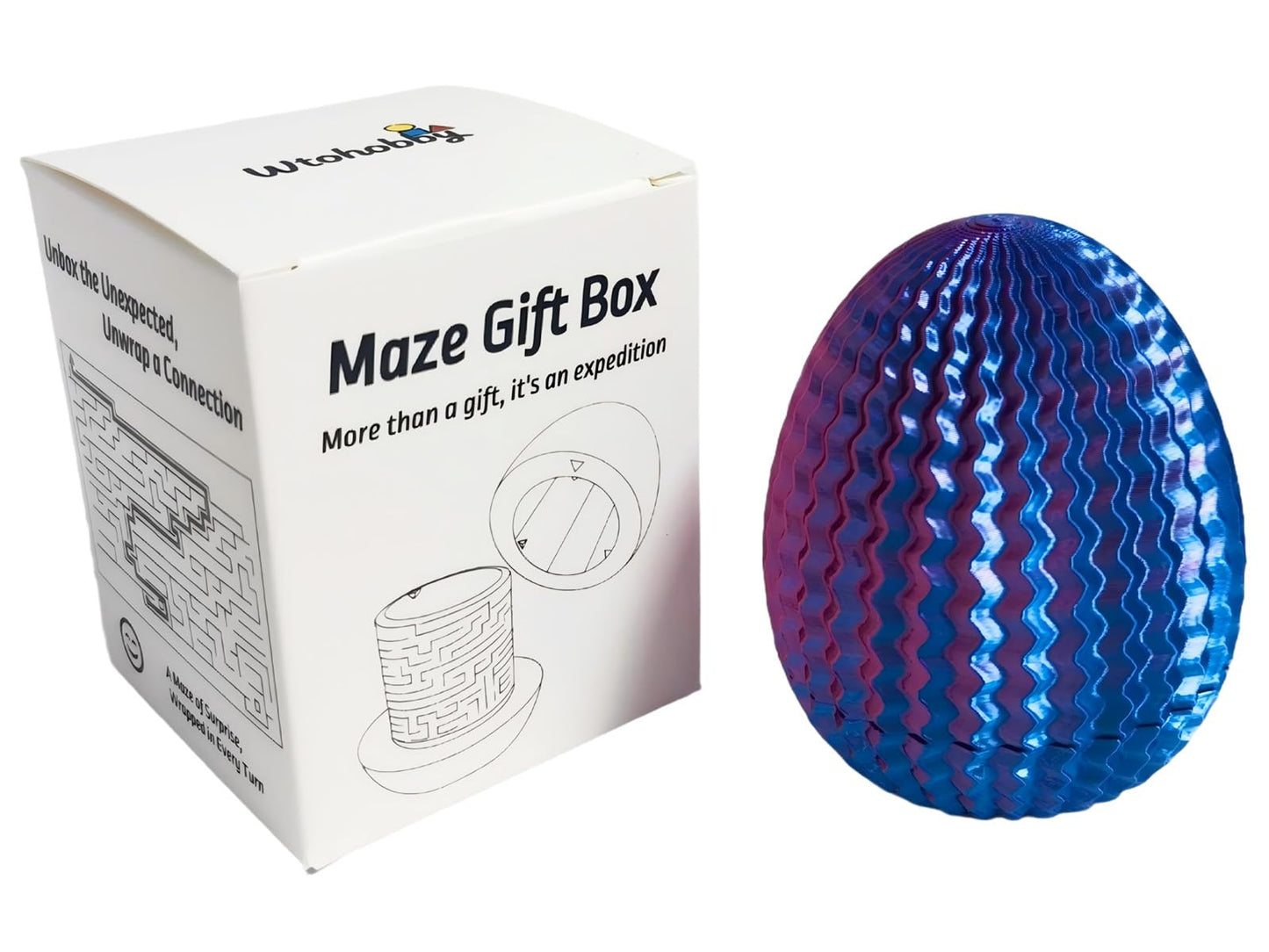 Mystery Egg Maze Puzzle Box - Reusable 3D Printed Brain Teaser with Hidden Compartment for Cash & Treasures, for Birthday, Christmas, Halloween and Easter for Kids & Adults (Blue-Purple)