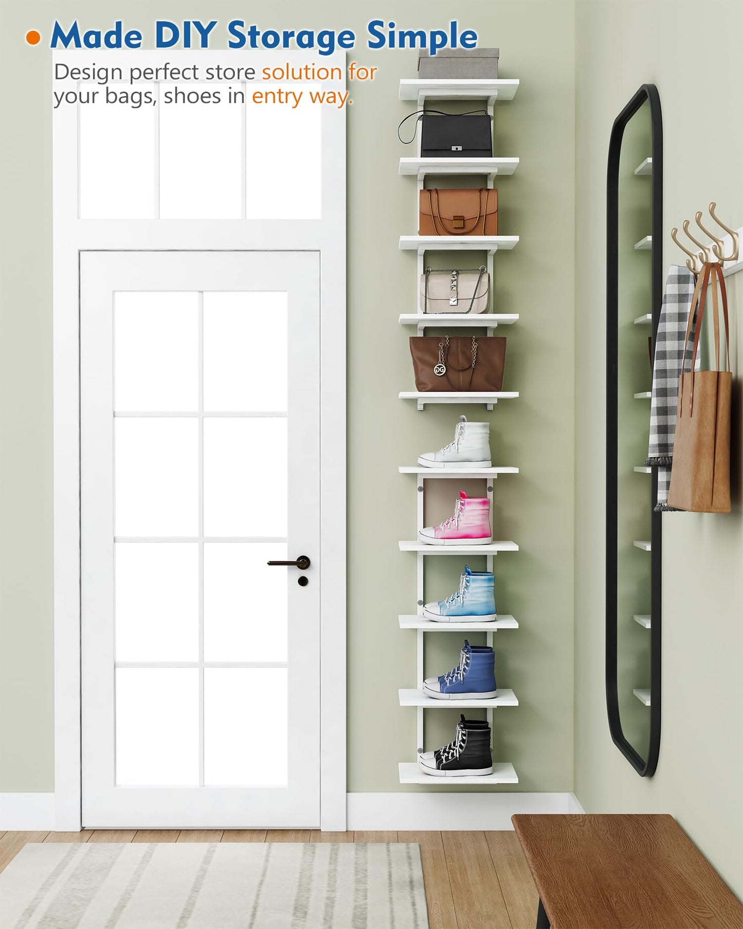 Harwaya White 5 Tier Wall Shelf Unit for Shoes Display, Lack Wall Bookshelf for Bedroom, Vertical Tiered Floating Book Shelves for Office Living Room Bathroom Vanity Kitchen Closet Purses Bags