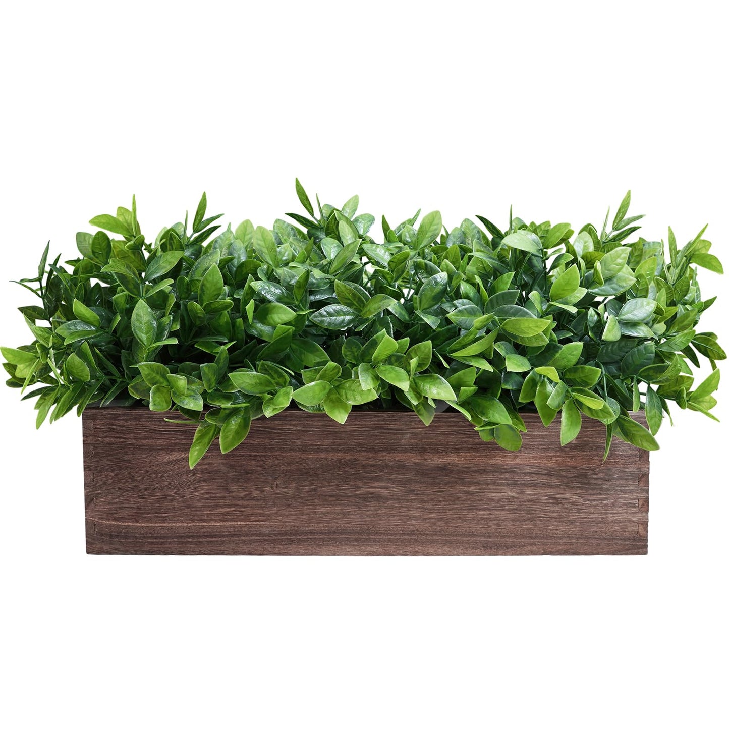 Winlyn 14" Artificial Boxwood Plants in Rectangular Wood Planter Farmhouse Greenery Arrangement Centerpiece Faux Potted Herb Plant for Wedding Dining Room Table Kitchen Windowsill Mantel Shelf Décor