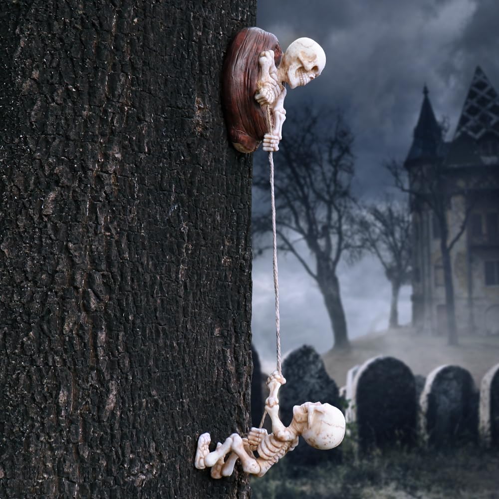 TB TIBAG Skeletons Climbing Tree Sculptures Gothic Garden Decors - Mini Skeletons Tree Huggers Outdoor Halloween Decorations Yard Art Garden Statues
