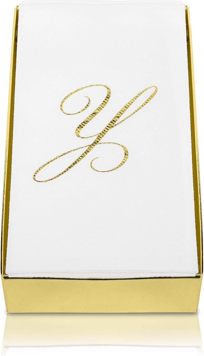 AMERICAN HOMESTEAD Disposable Hand Towels - Silver Foil Monogrammed Guest Napkins - Linen-Like Bathroom Paper Towels for Guests - Perfect Wedding and Party Napkins - 50 Count (Silver R)