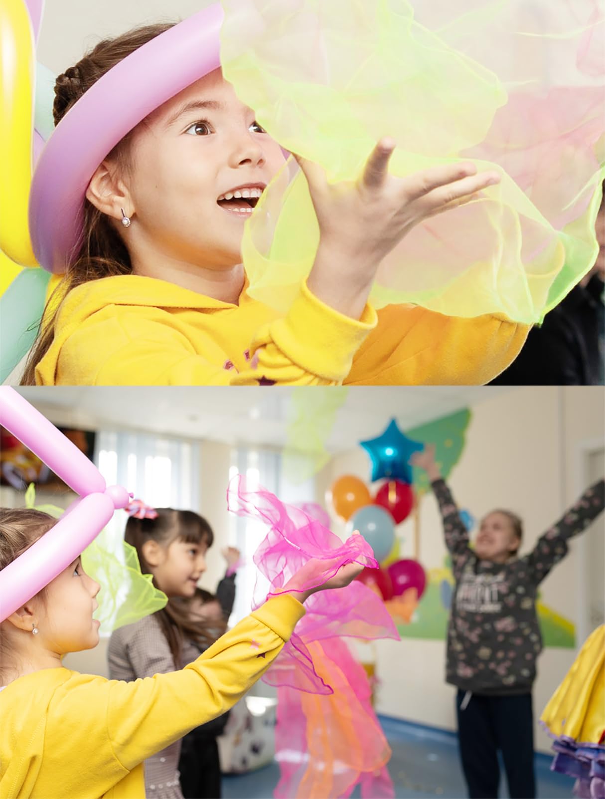 AIVIAI Dance Scarves, 12 Colors 24 PCS Juggling Scarves for Kids Play Dancing Music Scarfs Colorful Silk Actives Scarves for Toddlers Children Movement