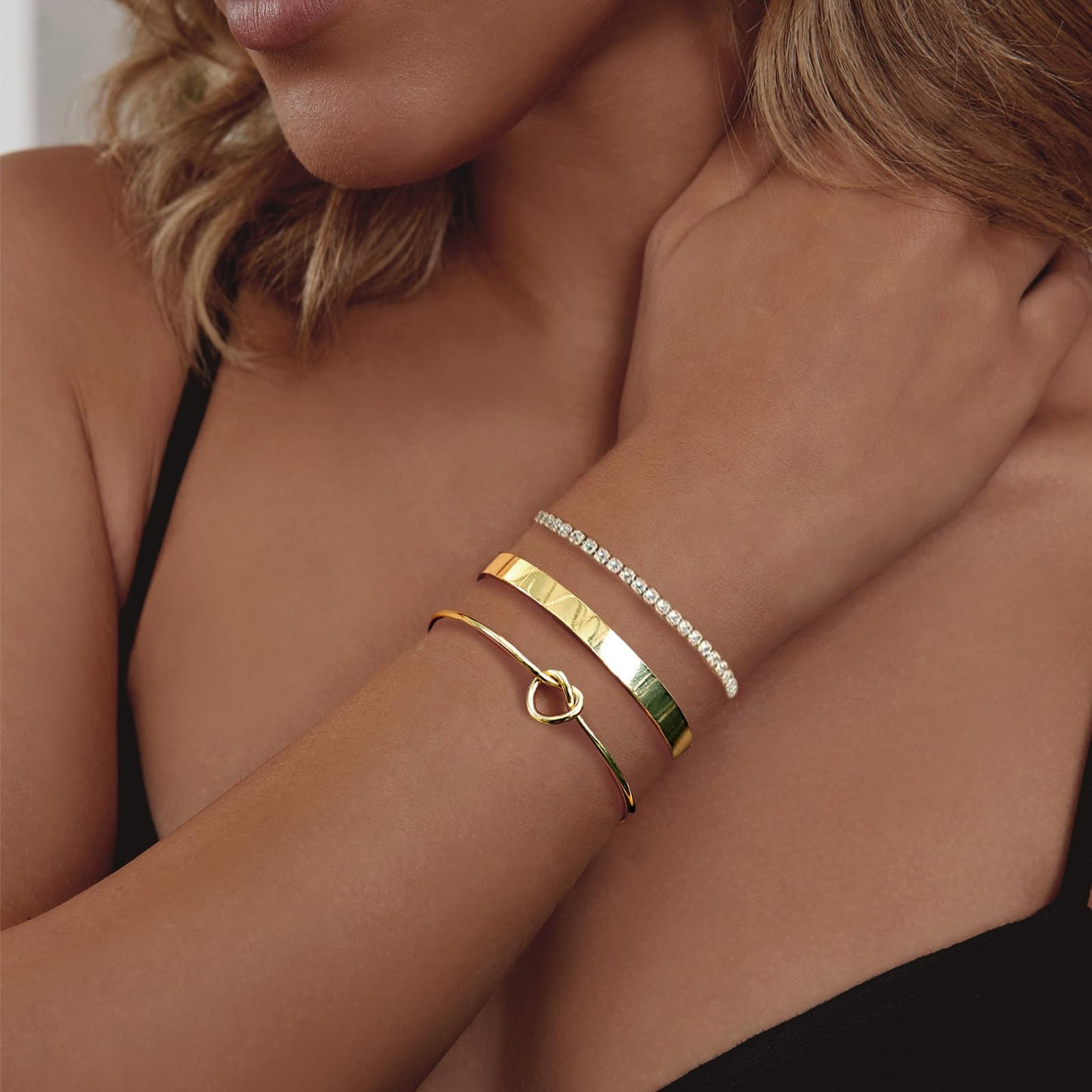 HERIER Gold Bangle Bracelets Stack for Women Trendy 14K Gold Plated Tennis Bracelets Set Jewelry for Women Non Tarnish