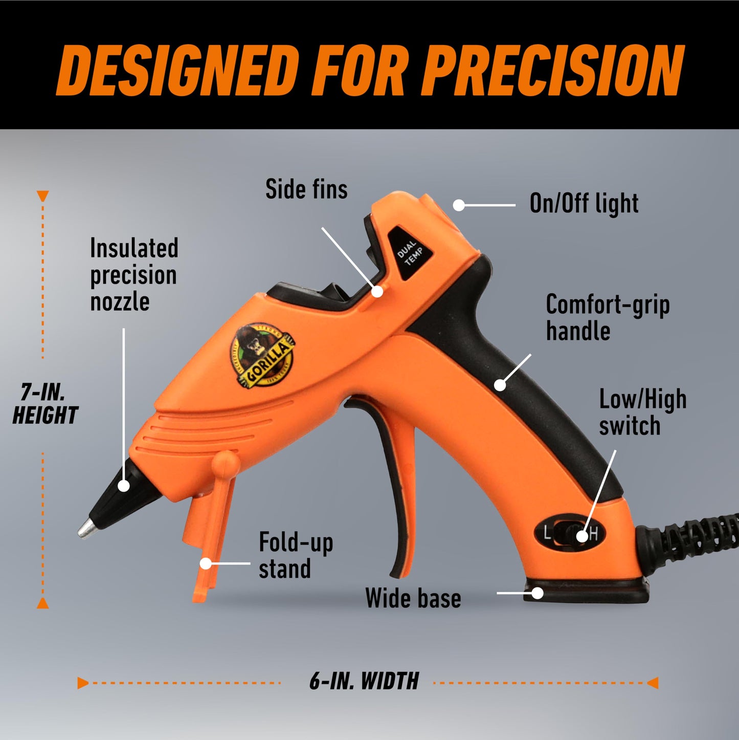 Gorilla Mini Hot Glue Gun Kit (Pack of 1 Mini Hot Glue Gun and 30 Sticks) - Dual Temp, Precision Nozzle, and Easy Squeeze Trigger
