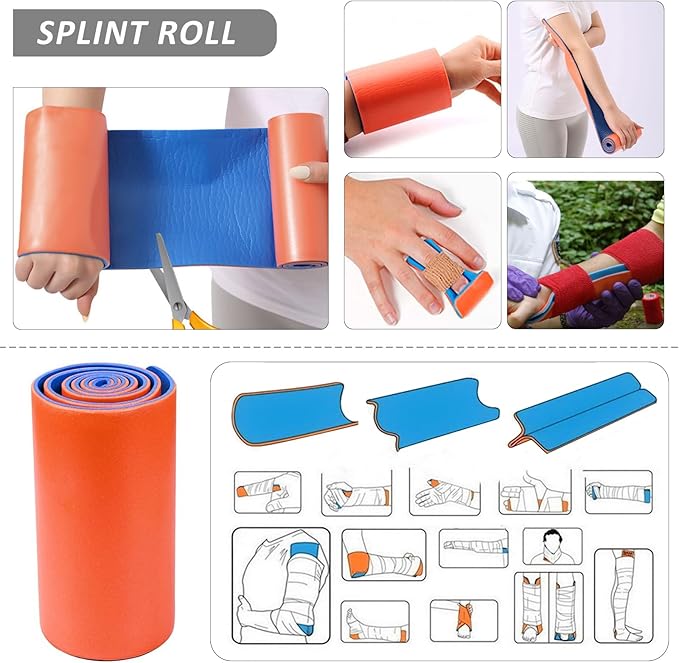 145 Pieces Emergency Survival First Aid Kit with Splint for Trauma Wound Care Blow Out for Camping Outdoor Earthquake and Adventures, Black