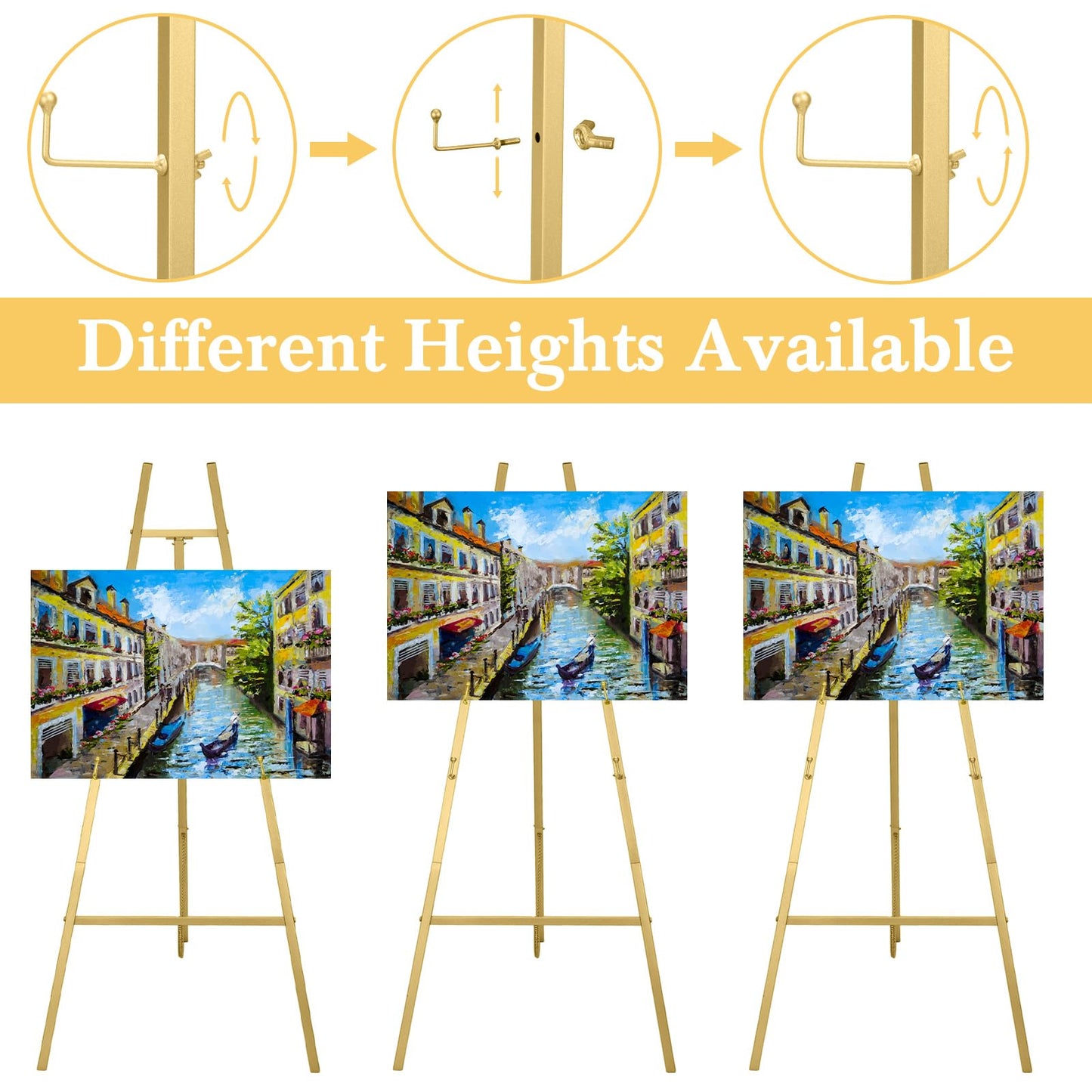 Yuntau 3 Pieces Gold Metal Easel Stand for Sign, 50 Inch Display Stand Adjustable 3 Tier Easel for Wedding Sign, Posters, Paintings, Exhibition