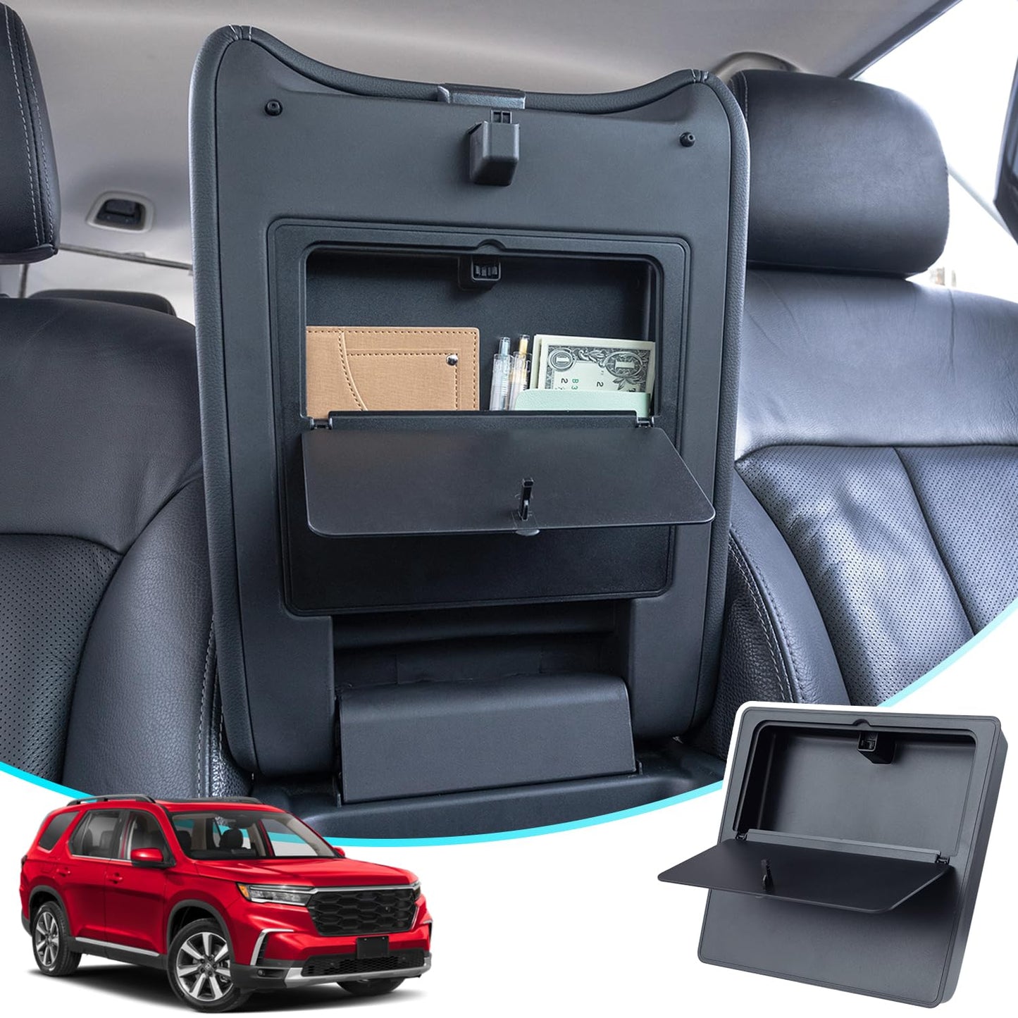 PIMCAR Center Console Hidden Organizer for 2023-2025 Honda Pilot, 2024-2026 Honda Ridgeline/Passport Armrest Hidden Storage Box Secret Compartment Press to Open and Close Car Accessories