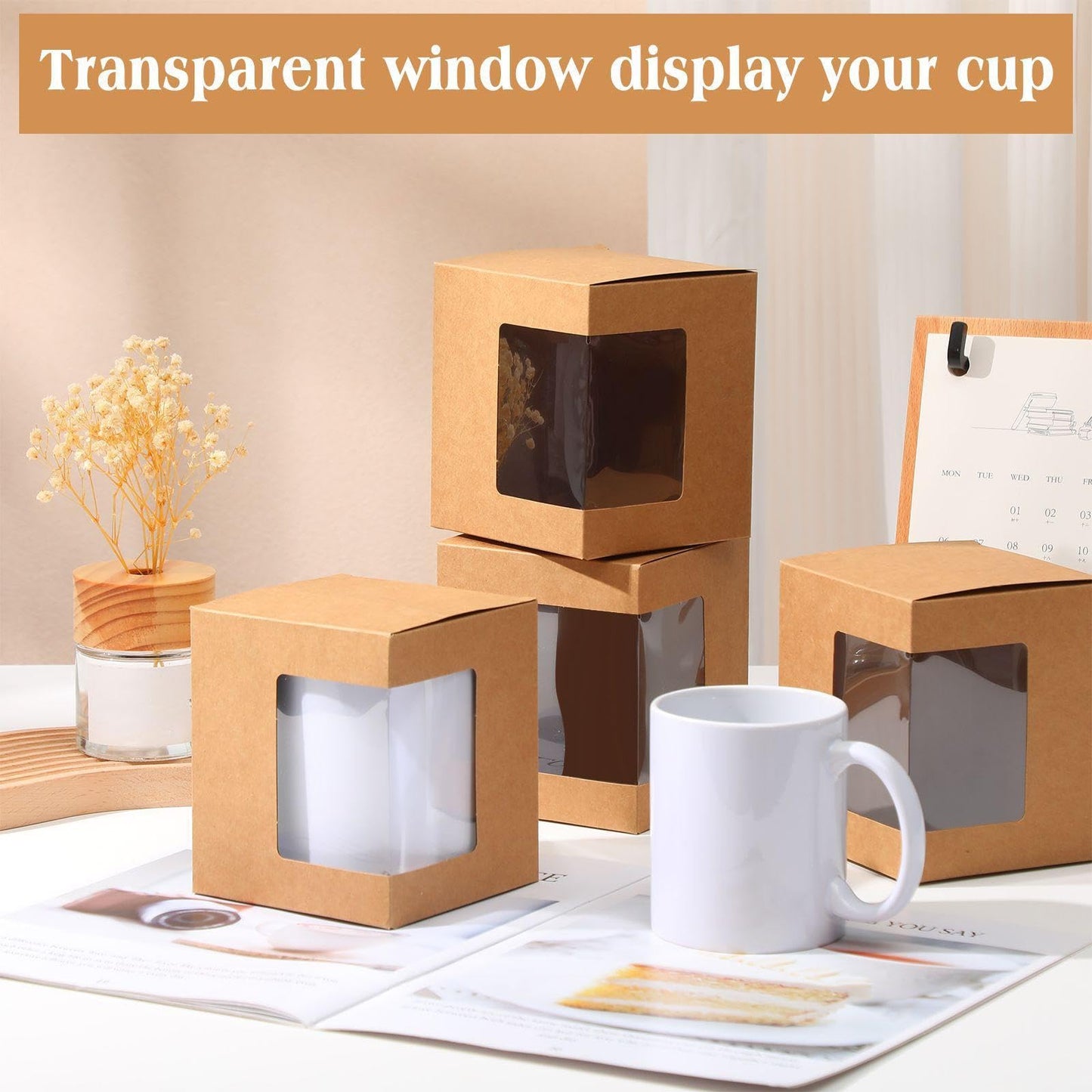 Harloon 36 Pack Mug Boxes for Gifts Coffee Mugs Boxes Gift for Shipping Sublimation Transparent Wine Glass Gift Packaging Box for Blanks 11oz, 12oz, 15oz Wrapping(Brown)