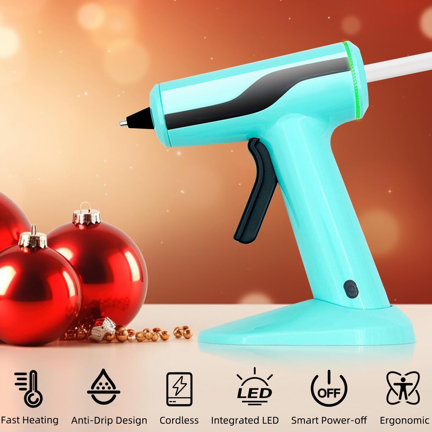 Cordless Hot Glue Gun, Rechargeable Hot Melt Glue Gun 2Ah Built-in Battery Smart Power-Off, Mini Glue Gun Kit with 30pcs Premium Glue Sticks, 10pcs Wood Craft Sticks, Case for DIY, Arts &Crafts