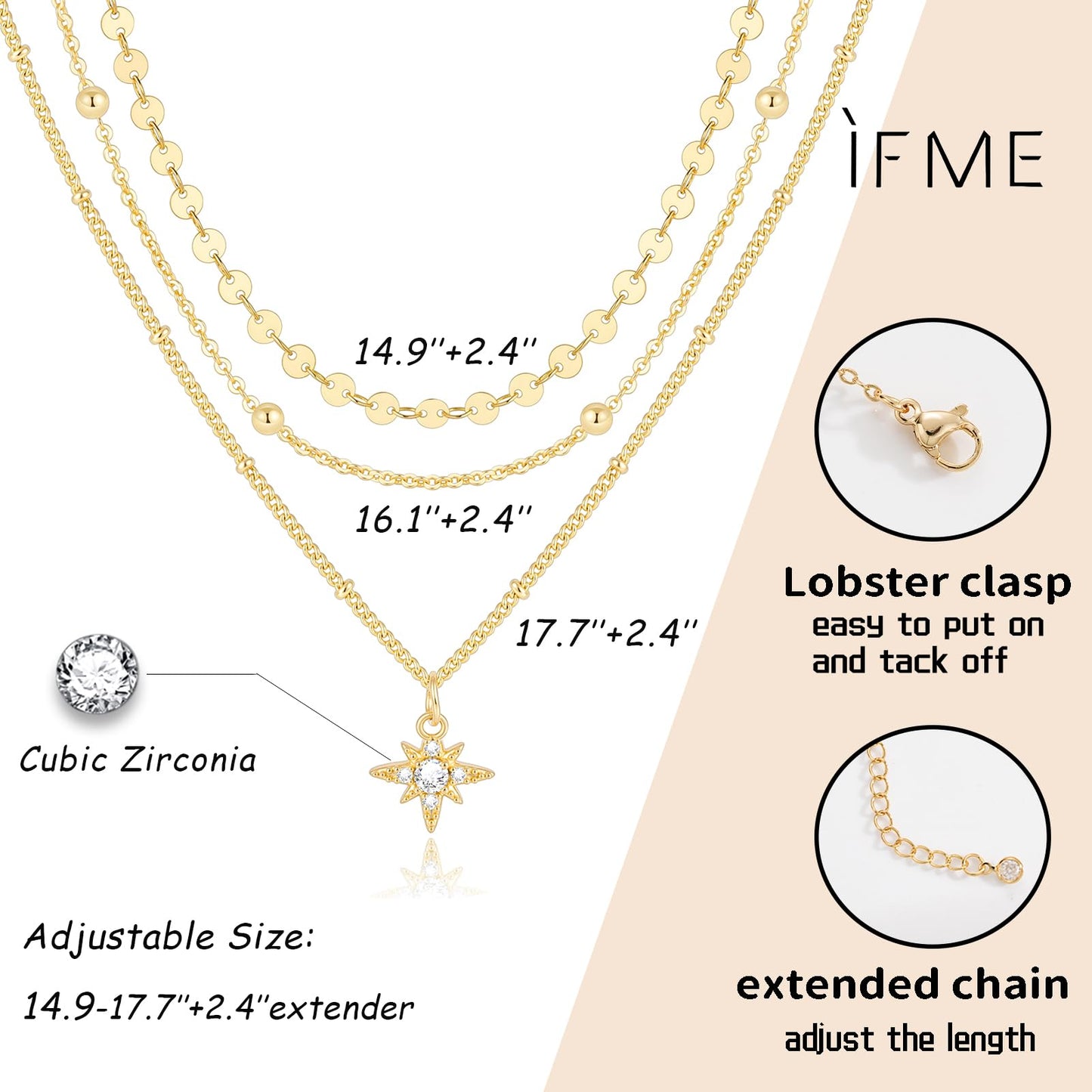 ÌF ME Layered Gold Necklaces for Women, 18K Gold Plated Adjustable Choker Chain Necklace Stack, Dainty Pendant Necklace Jewelry Set