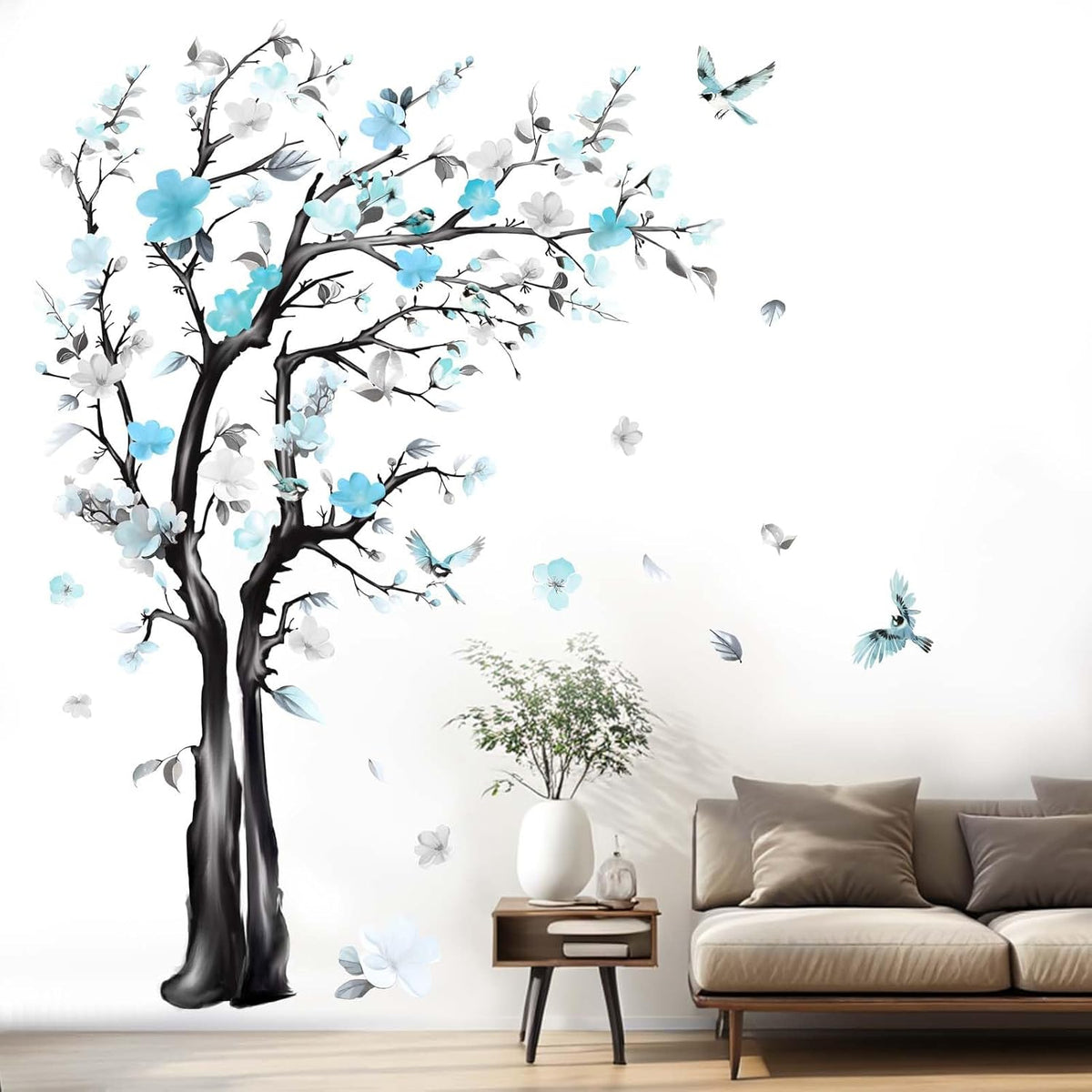 Large Watercolor Tree Wall Decals - Flower Tree Branch Wall Stickers - Bedroom Living Room Sofa TV Background Home Wall Decor