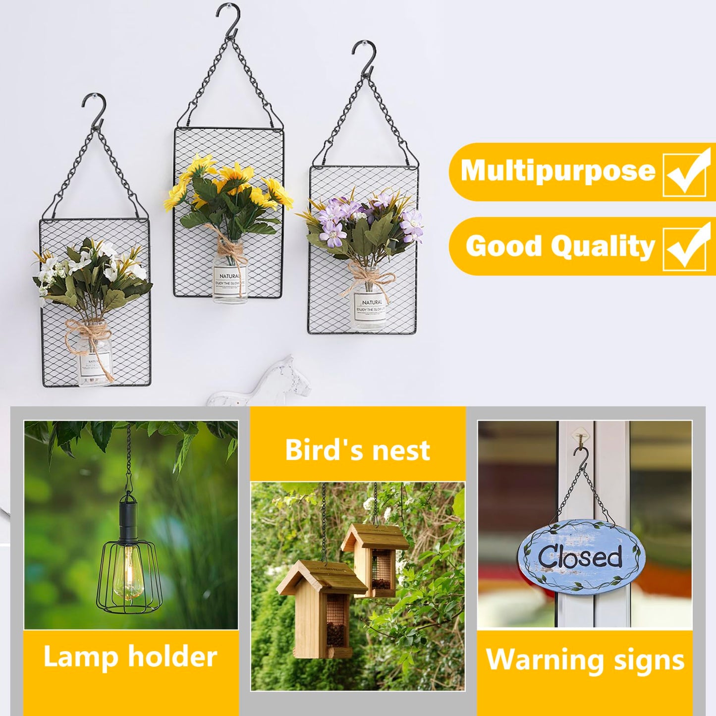 garini Hanging Basket Chain,200 Inch Metal Black Hanging Chain with S Hooks for Hanging Plants, Photo, Lantern, Billboards and Planters