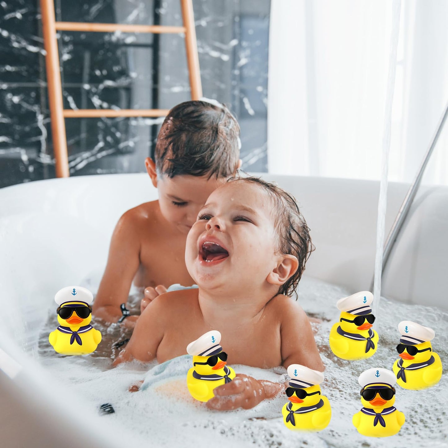 Simgoing 24 Pcs Glow in The Dark Cruise Duck Bulk with Sunglasses for Cruise Ship Tiny Rubber Sailing Ducks Squeaky Nautical Bath Floating Toy for Birthday Party Baby Shower Prize Carnival Gift