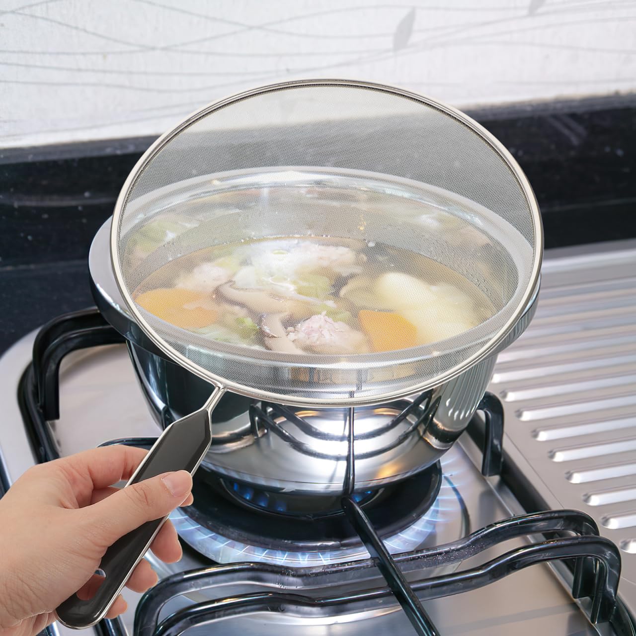Unomor Oilproof Mesh Lid 15.75 Inch Splatter Screen for Frying Pan Grease Splash Guard Heat Resistant Pan Cover Kitchen Cooking Tool