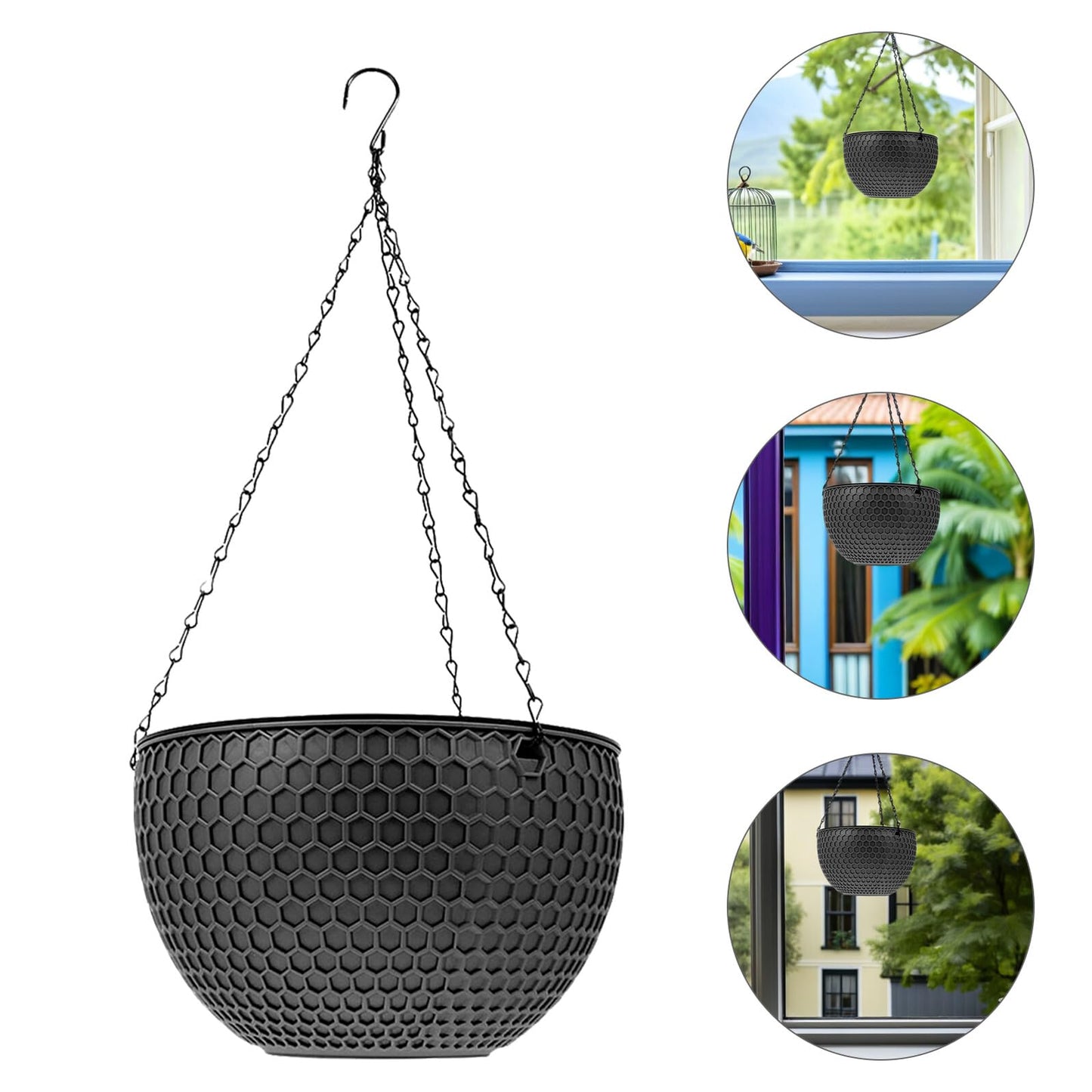 IWOWHERO 2Pcs Hanging Planter Plastic Honeycomb Rattan Weave Plant Basket for Use Deep Color