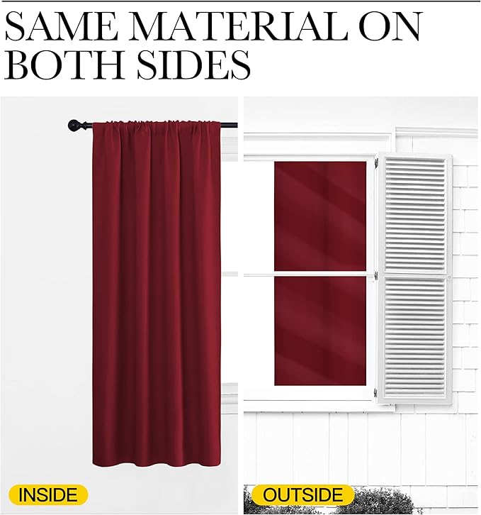 NICETOWN Christmas Burgundy Red Curtains Blackout Drape Panels - Lights Block Out Window Treatment Short Curtain Sets for Loft and Basement Decoration (Set of 2, 34 by 54-Inch)