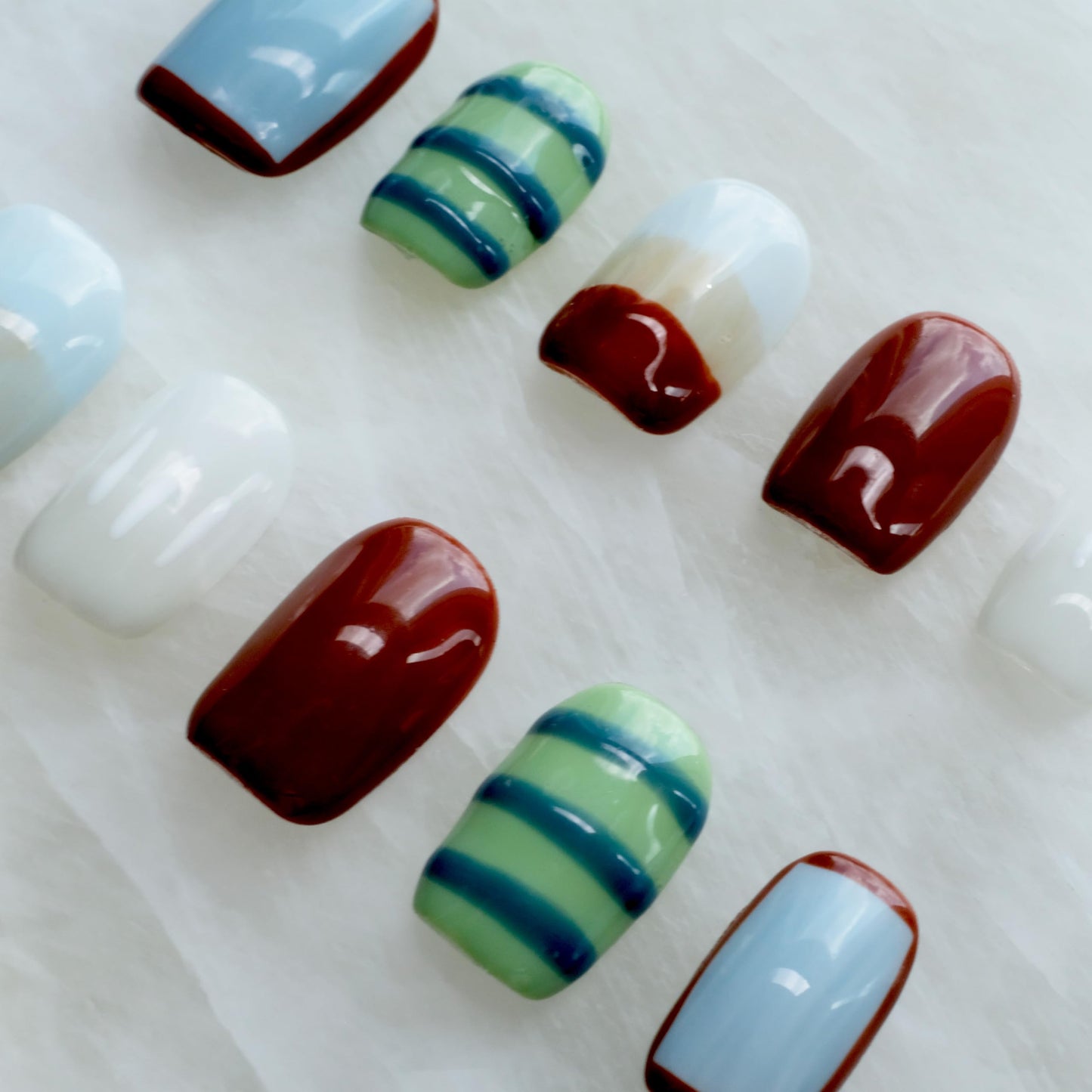 [GLORS] Purely Handmade Press On Nails | Kawaii Fake False Nail Set | Salon Quality Colorful & Cute Summer Designs in Short Square Shape, 10 pieces (XS, SS)