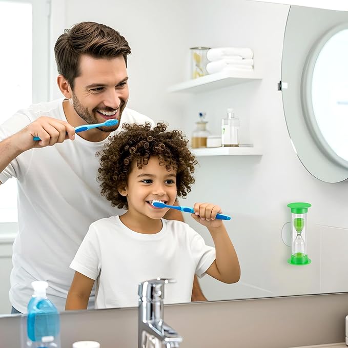 4Pcs Sand Timer Toothbrush Timer with Suction Cup, 3 Minutes Sand Timer Rotatable Hourglass Sandglass Sand Clock for Kids Toothbrush, Games, Classes, Cooking (Purple, Green, Orange, Blue)