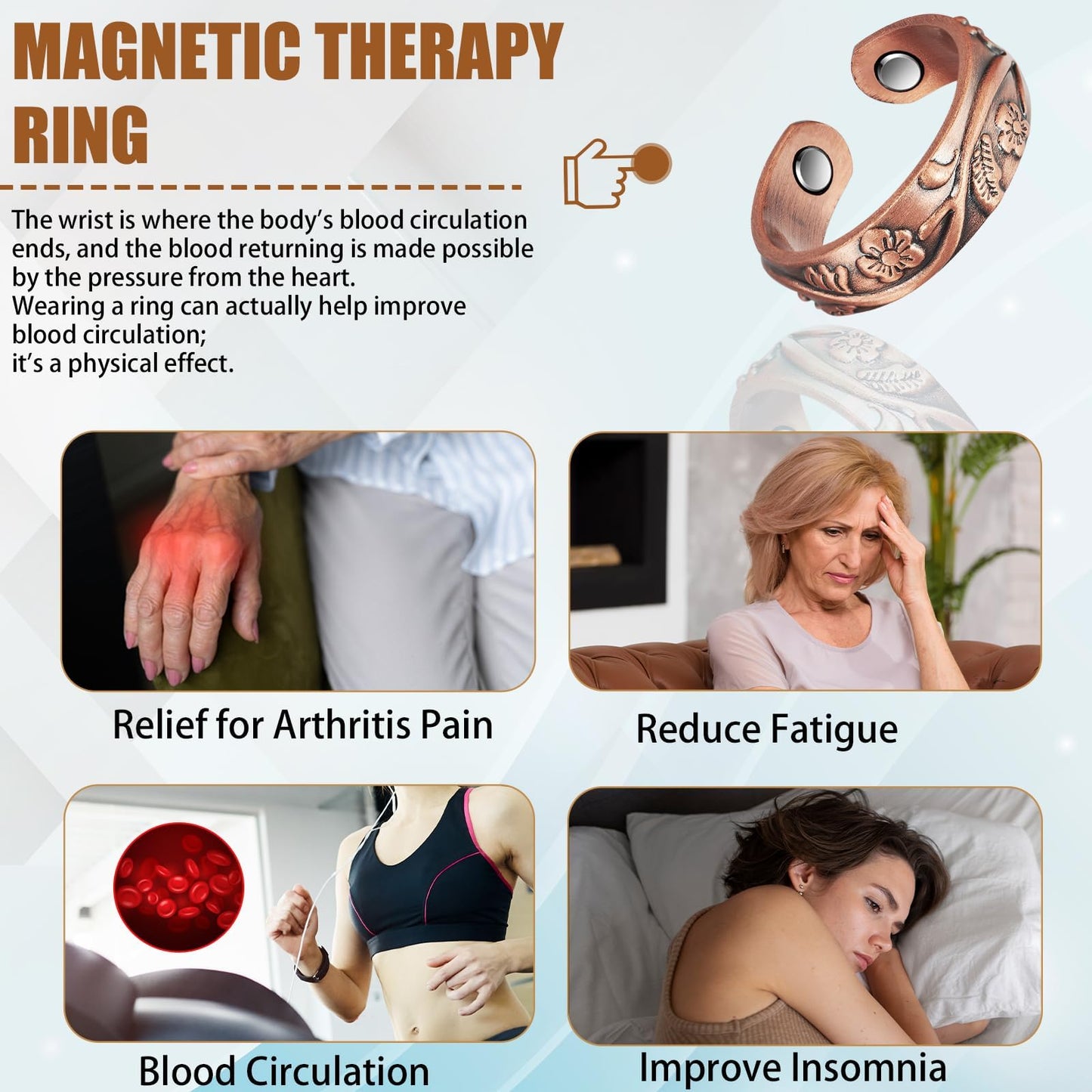 MagVIVACE Copper Ring for Women, Magnetic Ring with Magnet(gh)