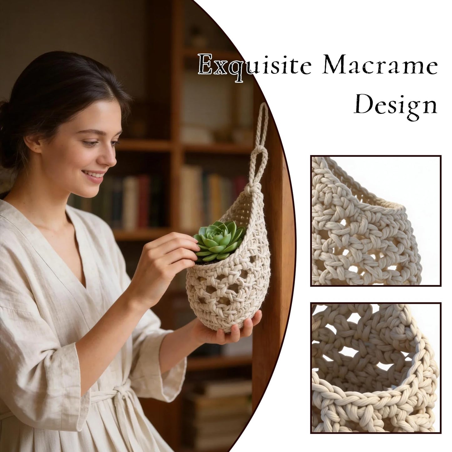 DHSUN Plant Hanger Indoor, Macrame Plant Hanger for Small Potted Plants Succulents, Fits Up to 2.6 Inch Flower Pot(Ivory, 3 Pack)