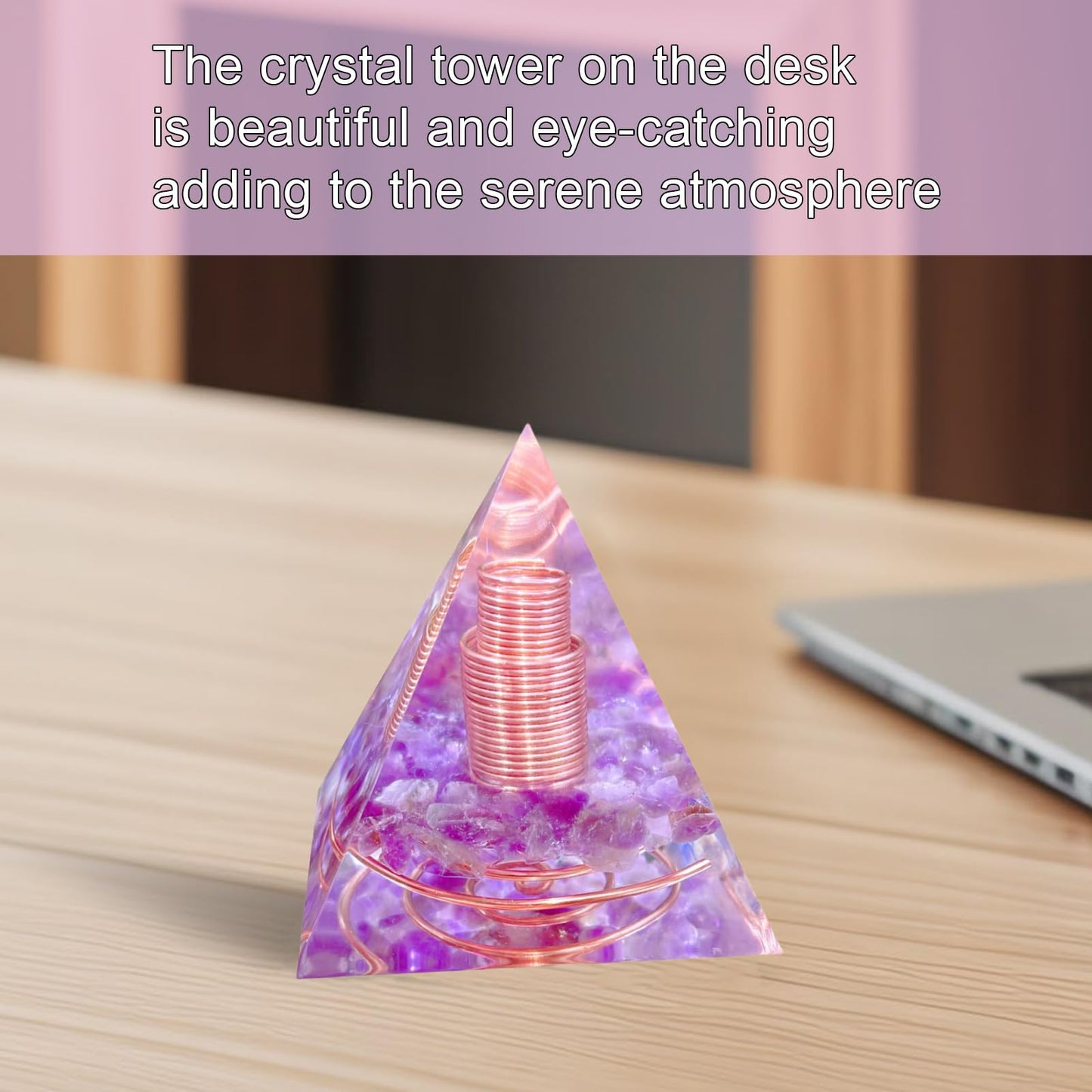 Saefheled Crystal Column Orgone Pyramid,Natural Energy Amethyst&White Quartz Orgonite Crystal Healing Pyramids,for Reduce Stress, Balance Chakra,Meditation Attract Luck,Accumulate Wealth Health(6cm)