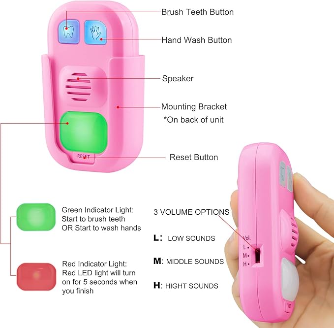 BIGMONAT Hand Washing and Musical Teeth Brushing Timer for Kids, Boy and Girl, Stick on Bathroom Timer for Children Training Coach, AAA Battery Operated, 12 Songs, Sound Volume Adjustable