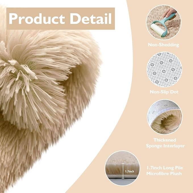 yulidayang Fluffy Round Area Rugs for Bedroom,5'X5'Shag Circle Area Rugs for Girls Room,Non Slip Fuzzy Plush Rug for Kids Room Living Room and Dorm Home Decor Rug