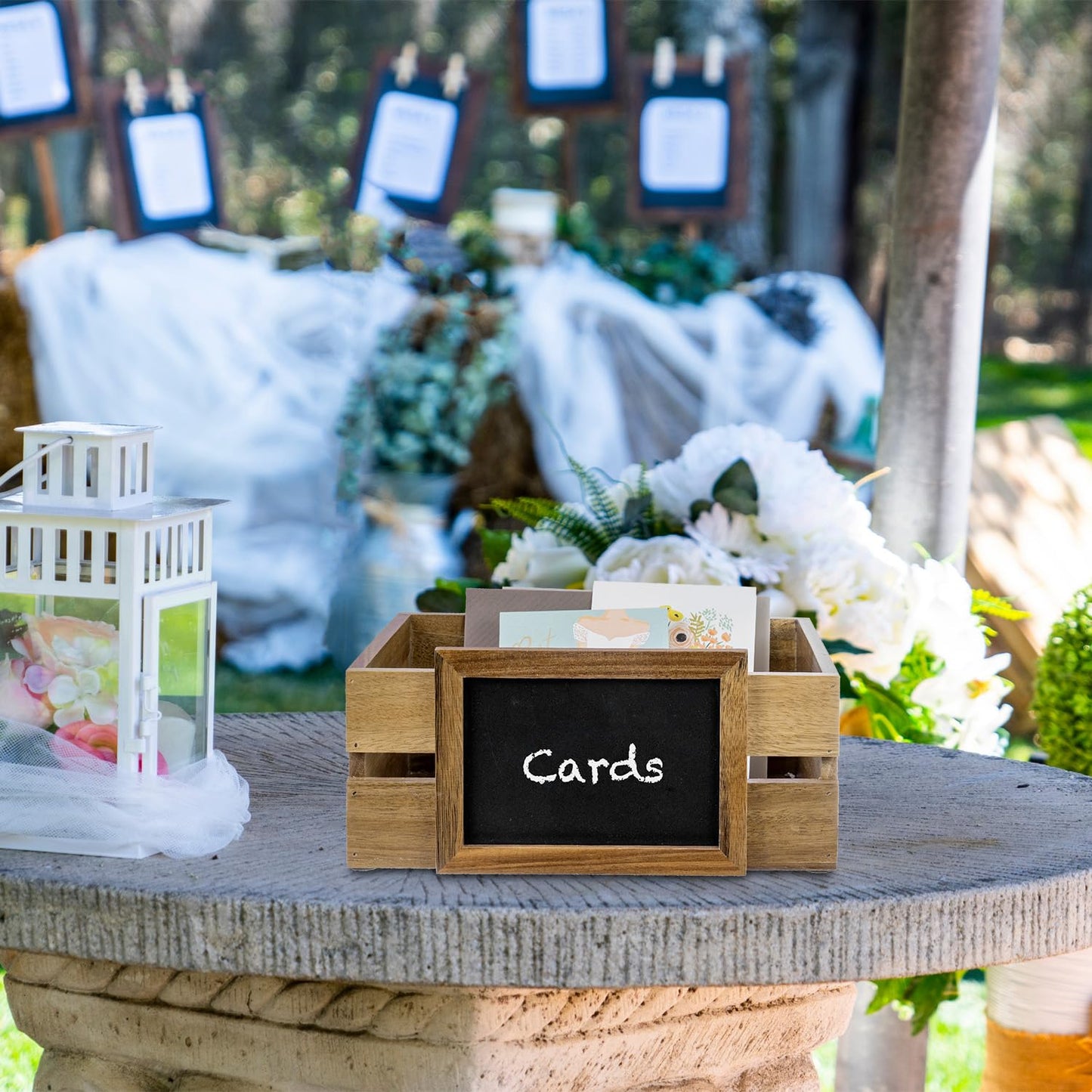 MyGift Premium Acacia Wood Tabletop Decorative Storage Crate, Guest Gift Card Box with Chalkboard Label for Wedding Birthday Graduation Party