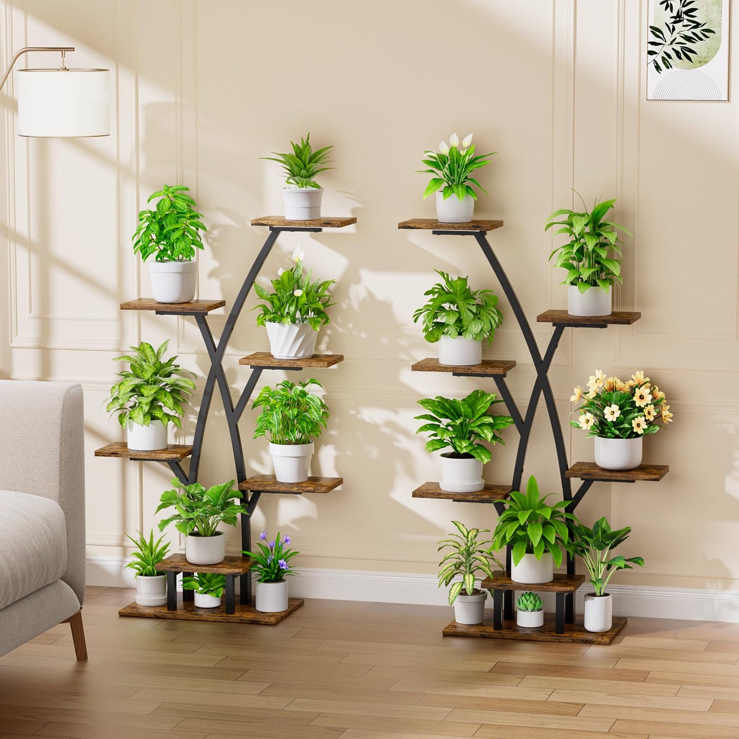 EVAWOO Plant Stand With Grow Lights - 7 Tiered Corner Shelf for Multiple Plants, 42" Metal Shelves, Flower Holder Display Rack for Indoor Home Patio Balcony