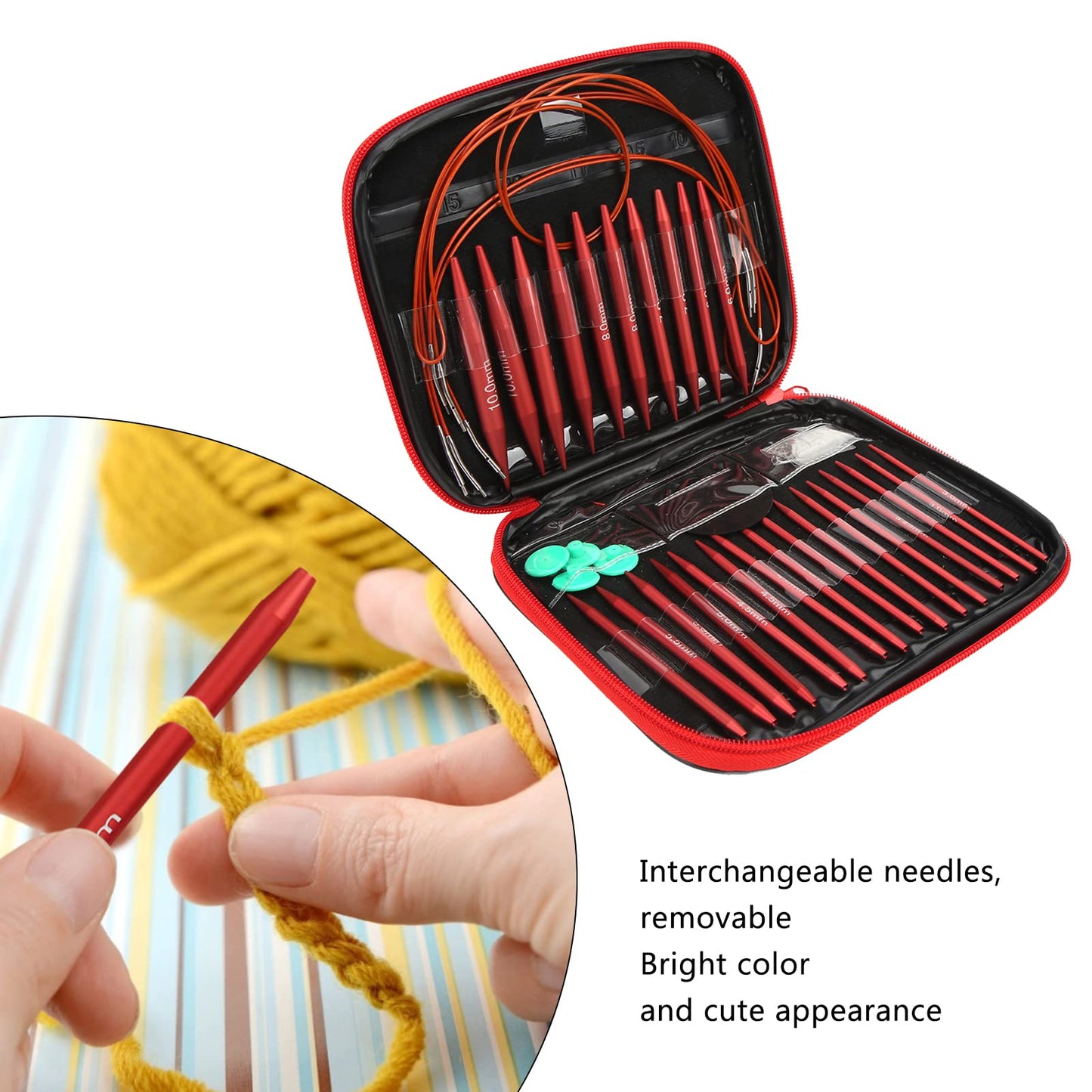 Fayelume Interchangeable Knitting Needles, Circular Knitting Needles Set, with Storage Case and Extension Cable Knit, for Beginners, 3 MM to 10 MM