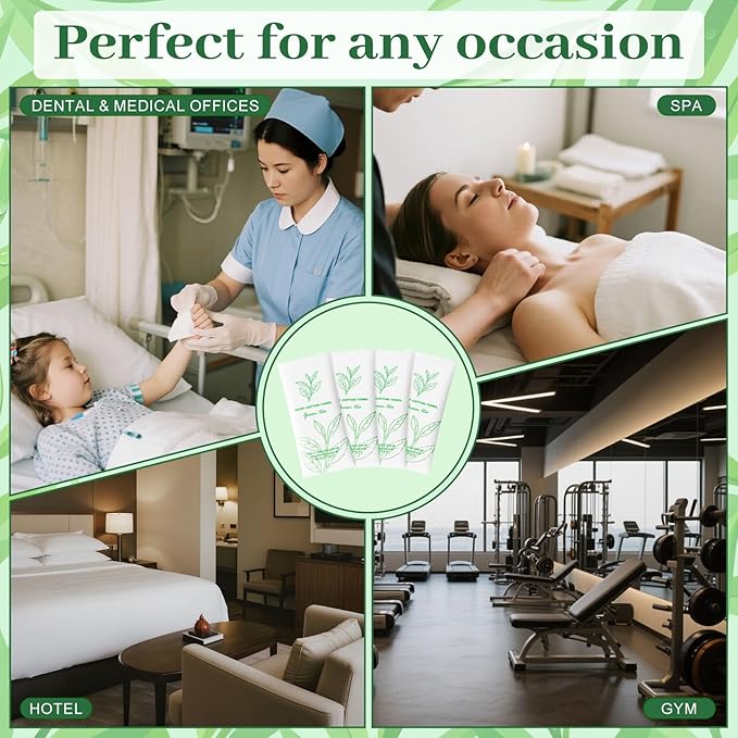 Moist Cotton Towel Bulk Moist Towelettes Individually Wrapped,White Towel Services,Refreshment Pre Moistened Towels for Dentist Travel Sport Party Hotel 50，Green tea