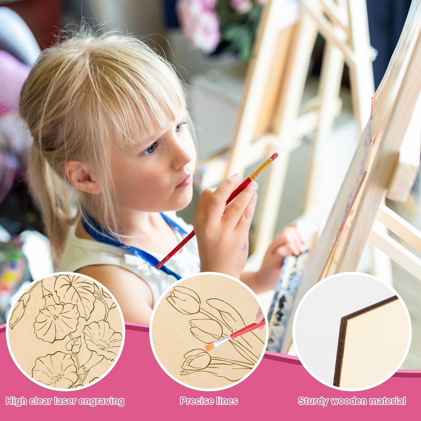 COCHIE 10 Pieces Large Flowers Unfinished Wood Crafts to Paint for Adults, Bulk Predrilled Wooden Ornaments for Painting, Tulips Flower Paintable Wood Slices Craft Supplies with Ropes