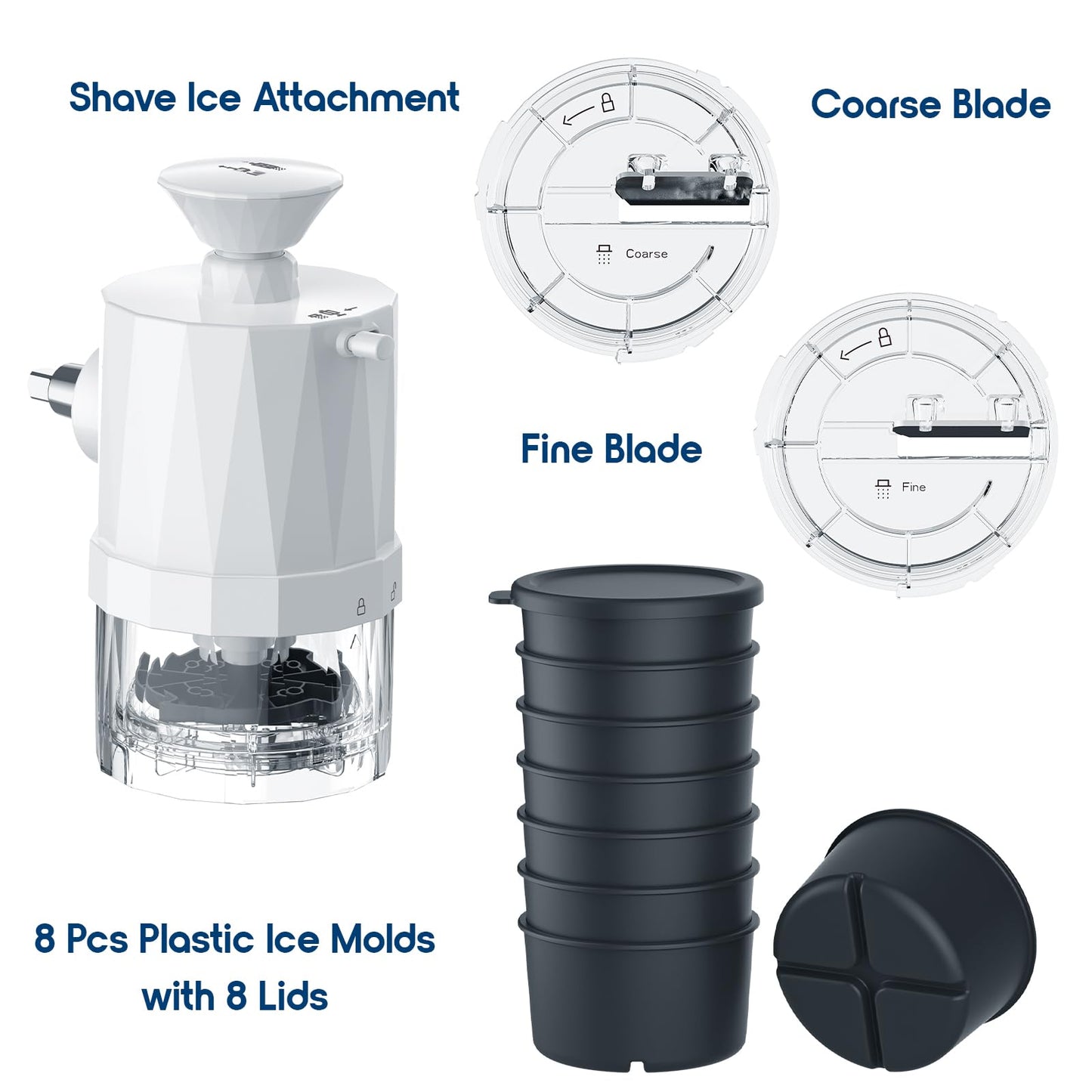 Shave Ice Attachment for Kitchenaid Stand Mixer, Shaved Ice Machine for Kitchen aid with Coarse and Fine Blades, 8 Ice Cube Molds, Snow Cone Maker