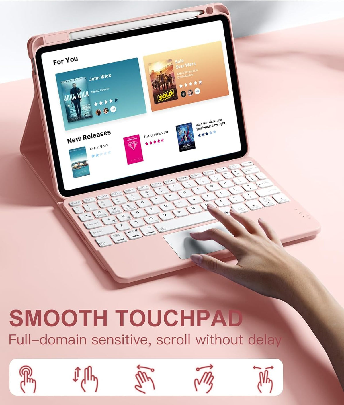 Compatible with iPad Air 11 Inch & Air 5th/ Air 4th Generation Case with Keyboard - Multi-Touch Trackpad, 7-Color Backlit, Detachable Folio Cover for Air 11-inch M3/M2 (2025/2024) (Light Pink)