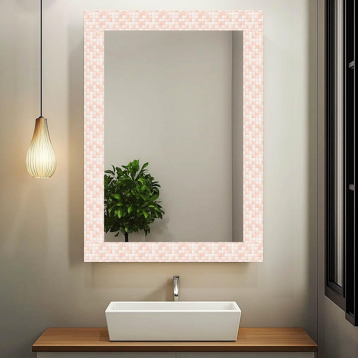 IVN Peel and Stick Wallpaper Border 4 x 196 Inch Pink Square Tile Pattern Self Adhesive Decorative Wall Trim Accent Strip for Bedroom Kitchen Living Room Mirror Frame Bold Gothic Home Decor