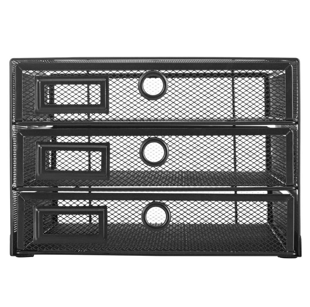 Annova Desk Organizer Wire Mesh 3 Tier Sliding Drawers Paper Sorter/Multifunctional/Premium Solid Construction for Letters, Documents, Mail, Files, Paper, Kids' Art Supplies (Black)