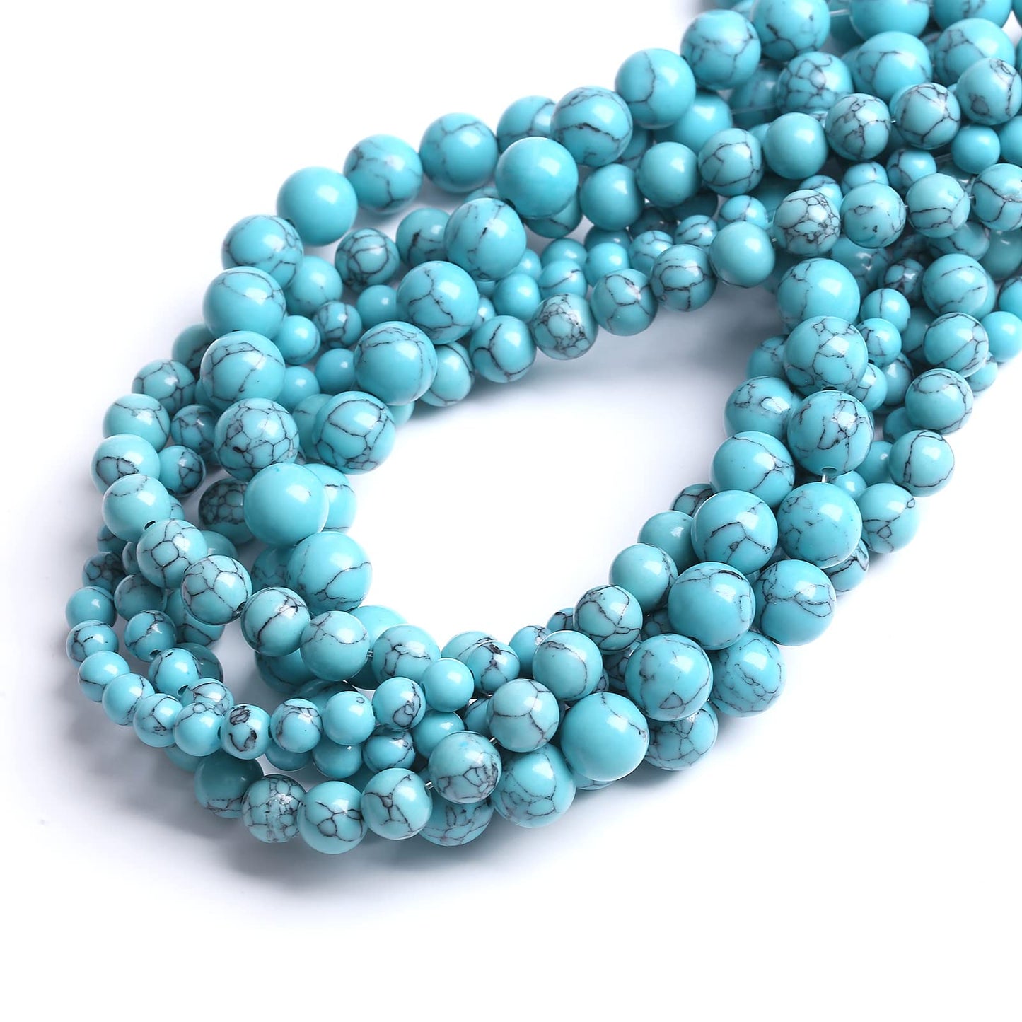 45PCS 8MM Blue Turquoise Round Loose Beads Natural Gemstone Beads for Jewelry Making DIY Bracelet Necklace 15"