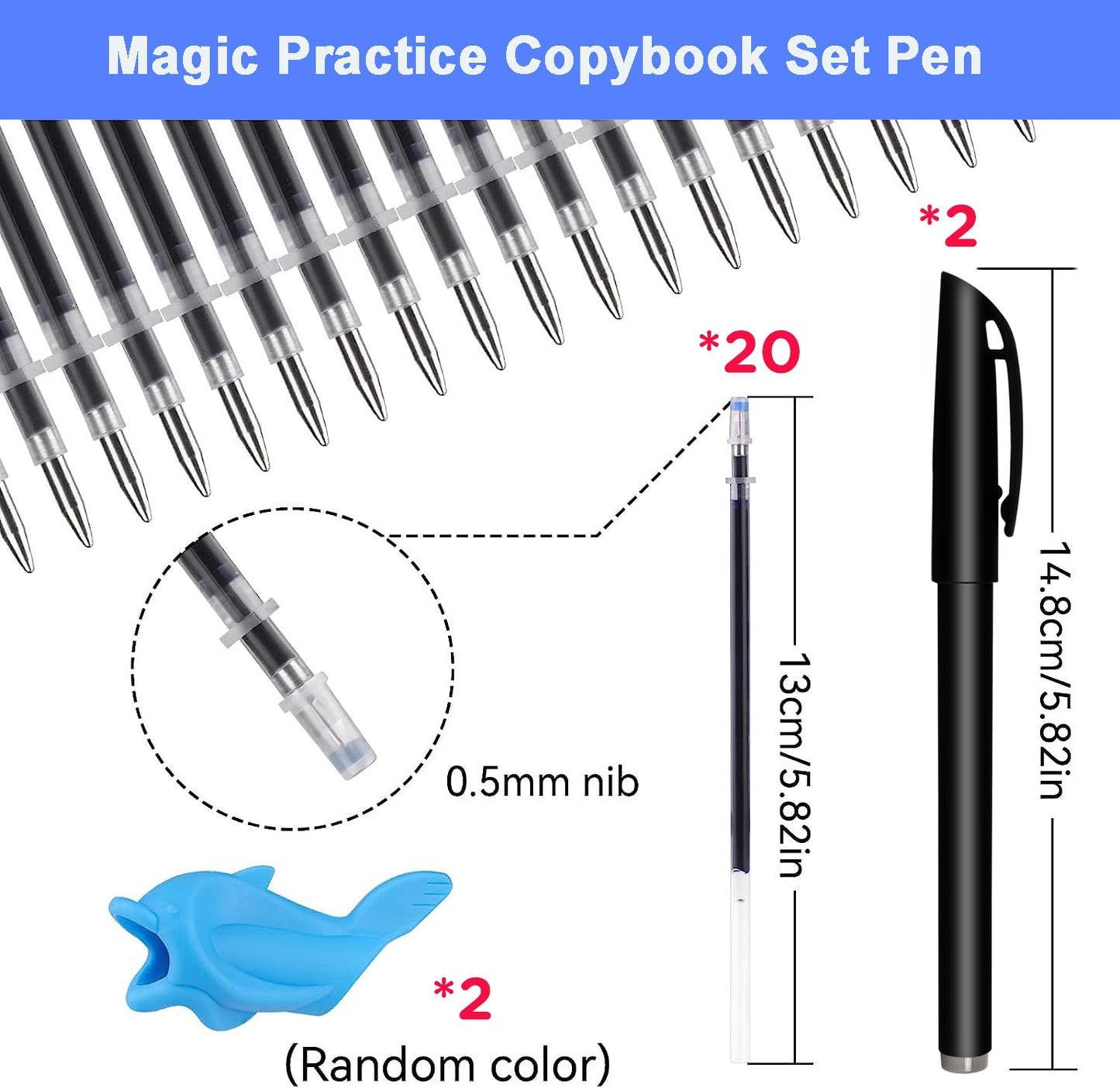 AALGO Magic Pens & Refills for Magic Copybooks,Grooved Kids Book Disappearing Ink Pen for Hand Writing Practice Books,Magic Grooved Writing Pens for Tracing Books Material for Kindergarten Kids