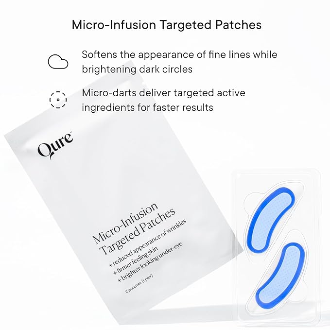 Qure Micro-Infusion Anti Wrinkle Patches for Smile Line, Frown lines, Under Eye Bags, Puffiness, Crow's Feet - Retinol, Caffeine, Niacinamide & Peptides - Dissolvable for Overnight Use - 24 Pairs
