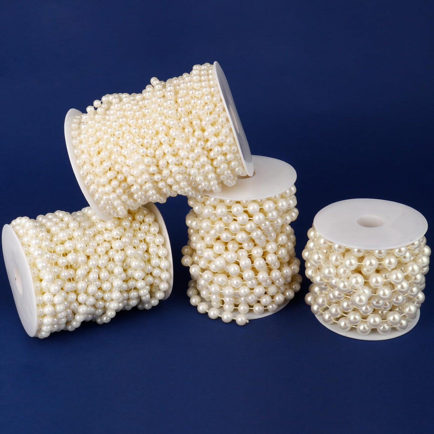 16.4 FT Pearl Beads Garland for Decoration, 12MM Ivory Craft Pearl Beads String Roll Spool for DIY Craft Wedding Party Christmas Tree Decoration