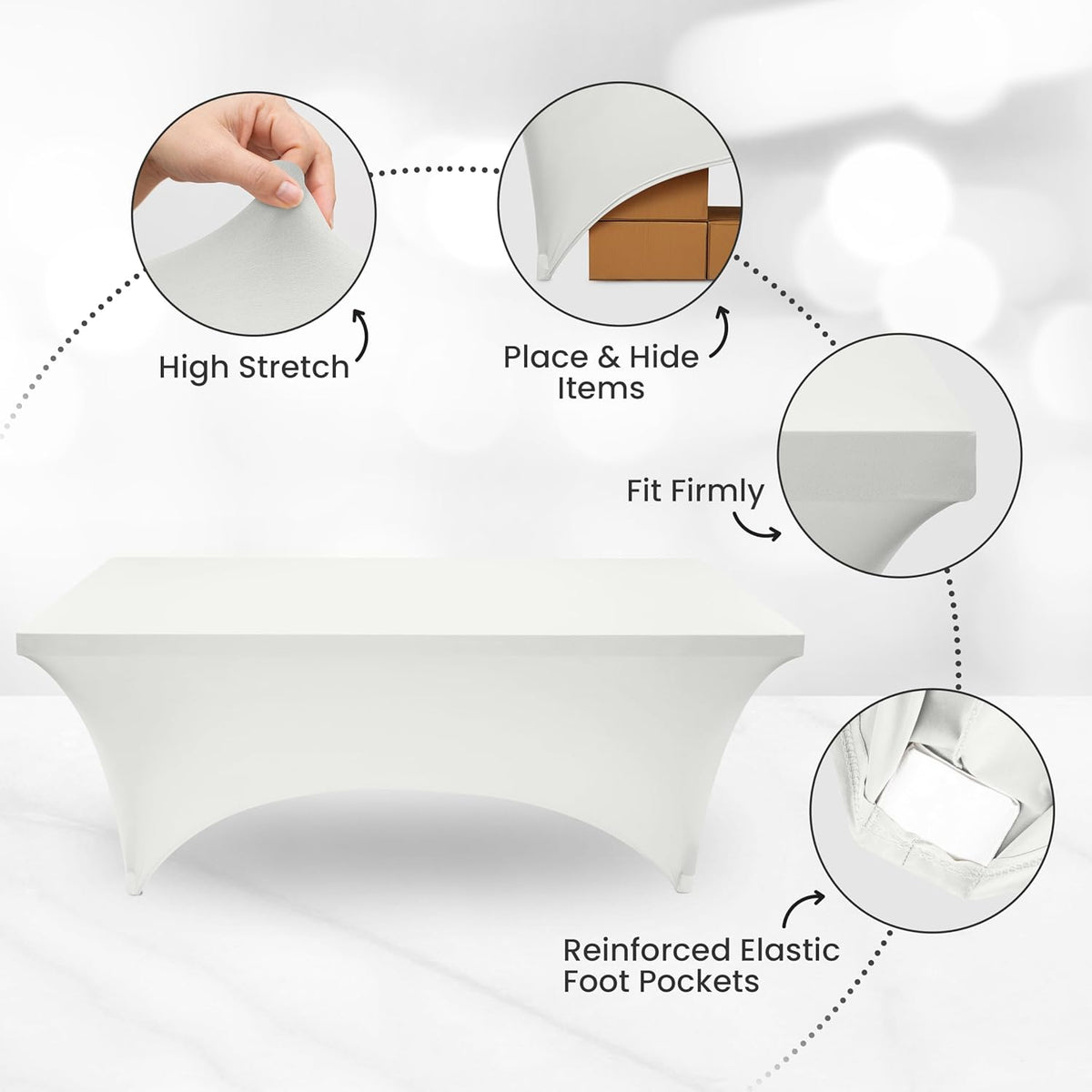Utopia Kitchen 4FT Spandex Tablecloth [2 Pack, White] 200 GSM Stretch, Fitted, Washable and Wrinkle Resistant Table Cloth Rectangle Cover for Trade Shows, Wedding, Parties [48Lx30Wx30H Inch]