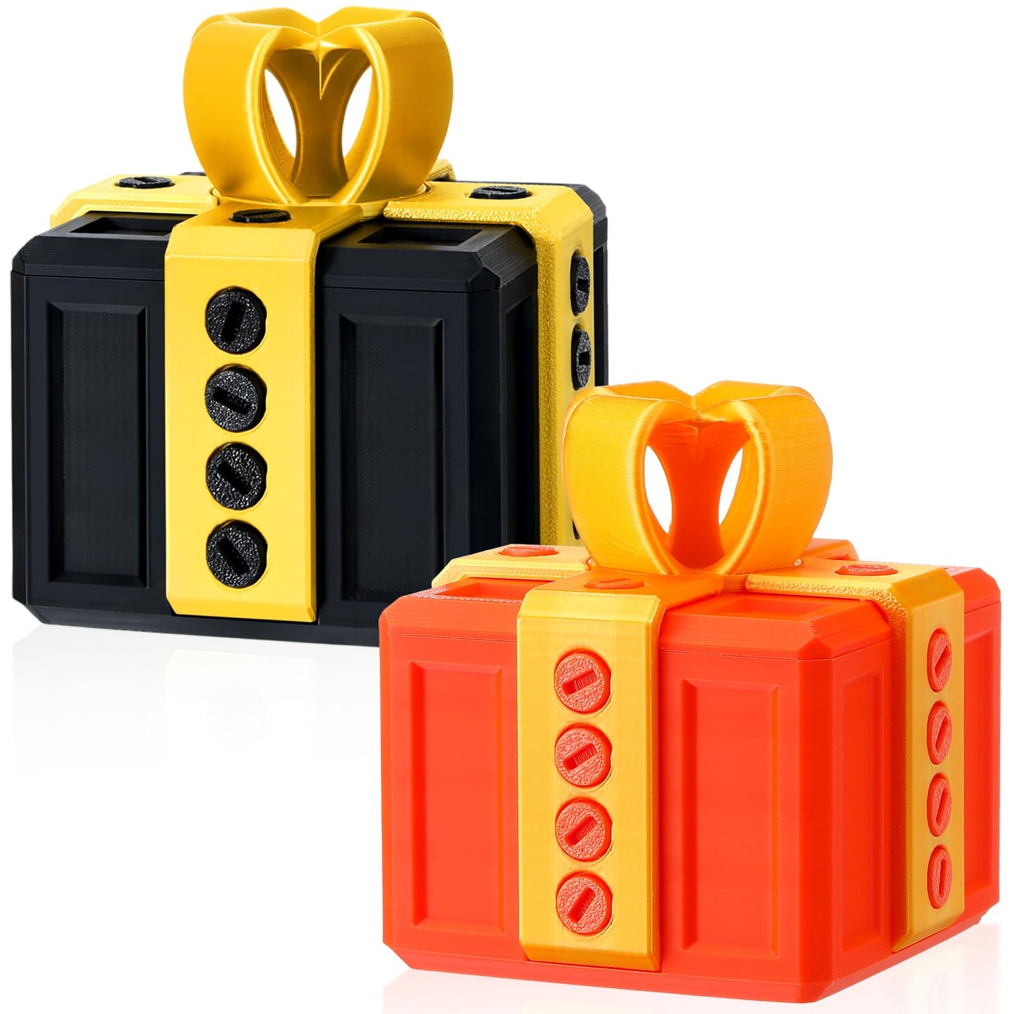 Leinuosen 2 Pack Annoying Nesting Gift Box with Screws, 3D Funny Prank Gift Box, Novelty Hilarious Money Card Container for Christmas Birthday Wrapping (Black Yellow,Orange Yellow)