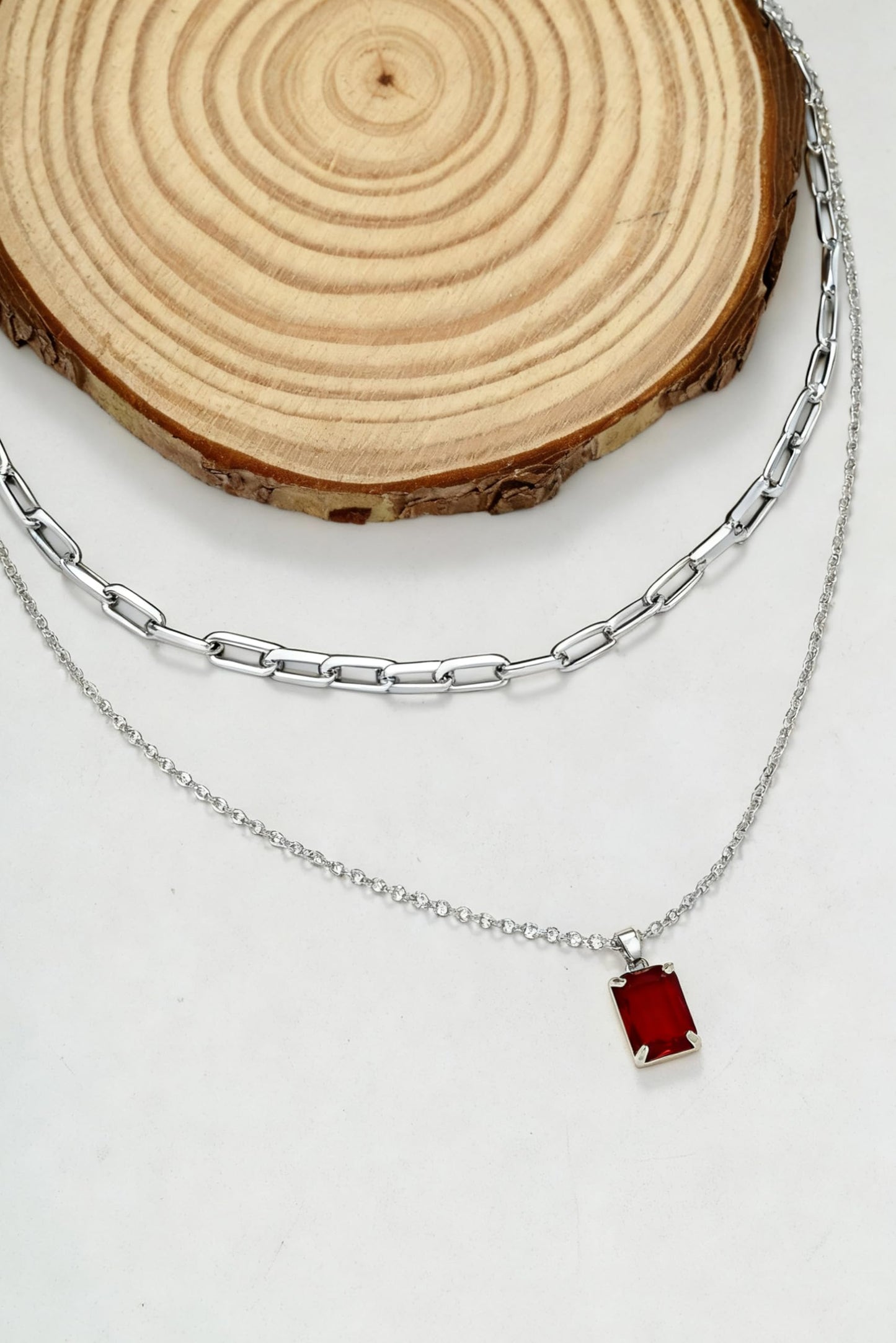 VANGETIMI Red and Silver Layered Pendant Necklaces for Women Silver Plated Crystal Choker Necklace Paperclip Rhinestone Necklace Party Prom Jewelry