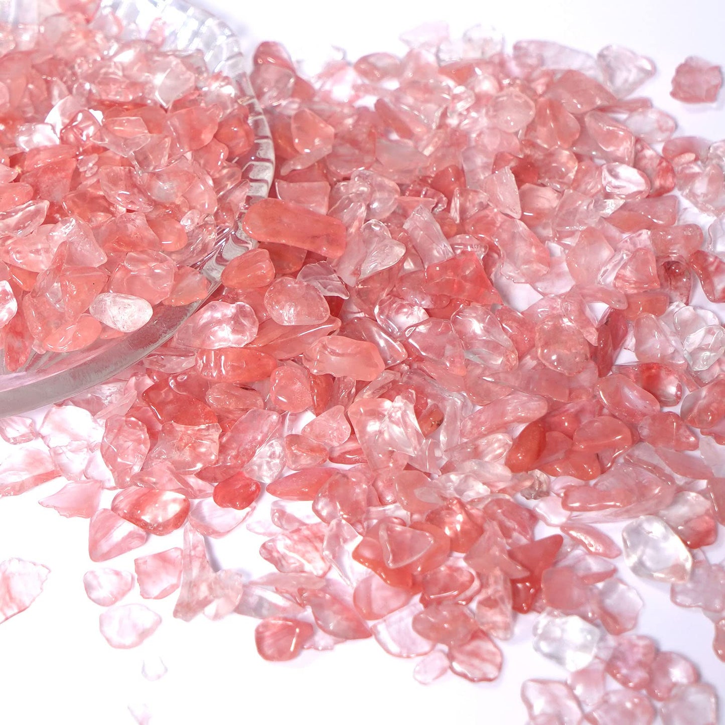 gemshan 2lb Cherry Quartz Chips Natural Crushed Crystal Chip Bulk 7mm-9mm Tumble Healing Crystal Stone for Aquarium Vase Plant Decoration Jewelry DIY