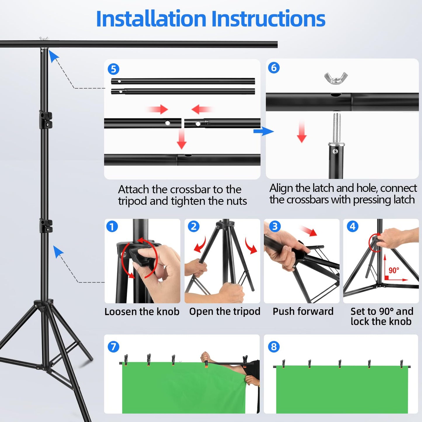 HEMMOTOP 7x5 ft(HxW) Green Screen Stand Kit, 6.5x5 ft Green Screen Backdrop with Stand for Streaming, Gaming, Zoom, Portable Greenscreen Background Kit with Clips & Carrying Case