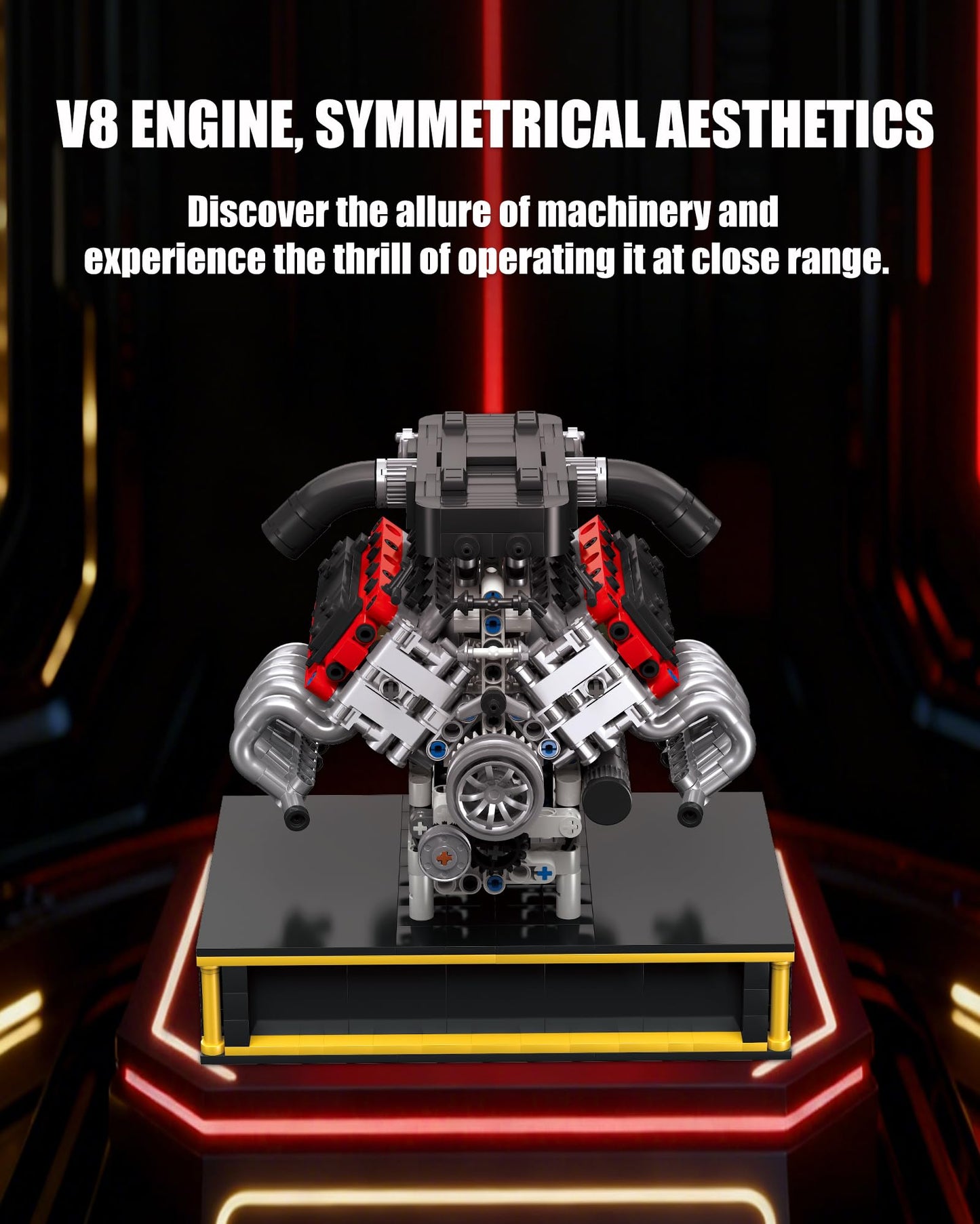 MOCBURIKU V8 Engine Building Set, Build Your Own Mini V8 Model Engine Kit that Run with Battery and Motor, 8-Cylinder Car Model Engine Building Toys for Adults Kids Age 14+ (1079PCS)
